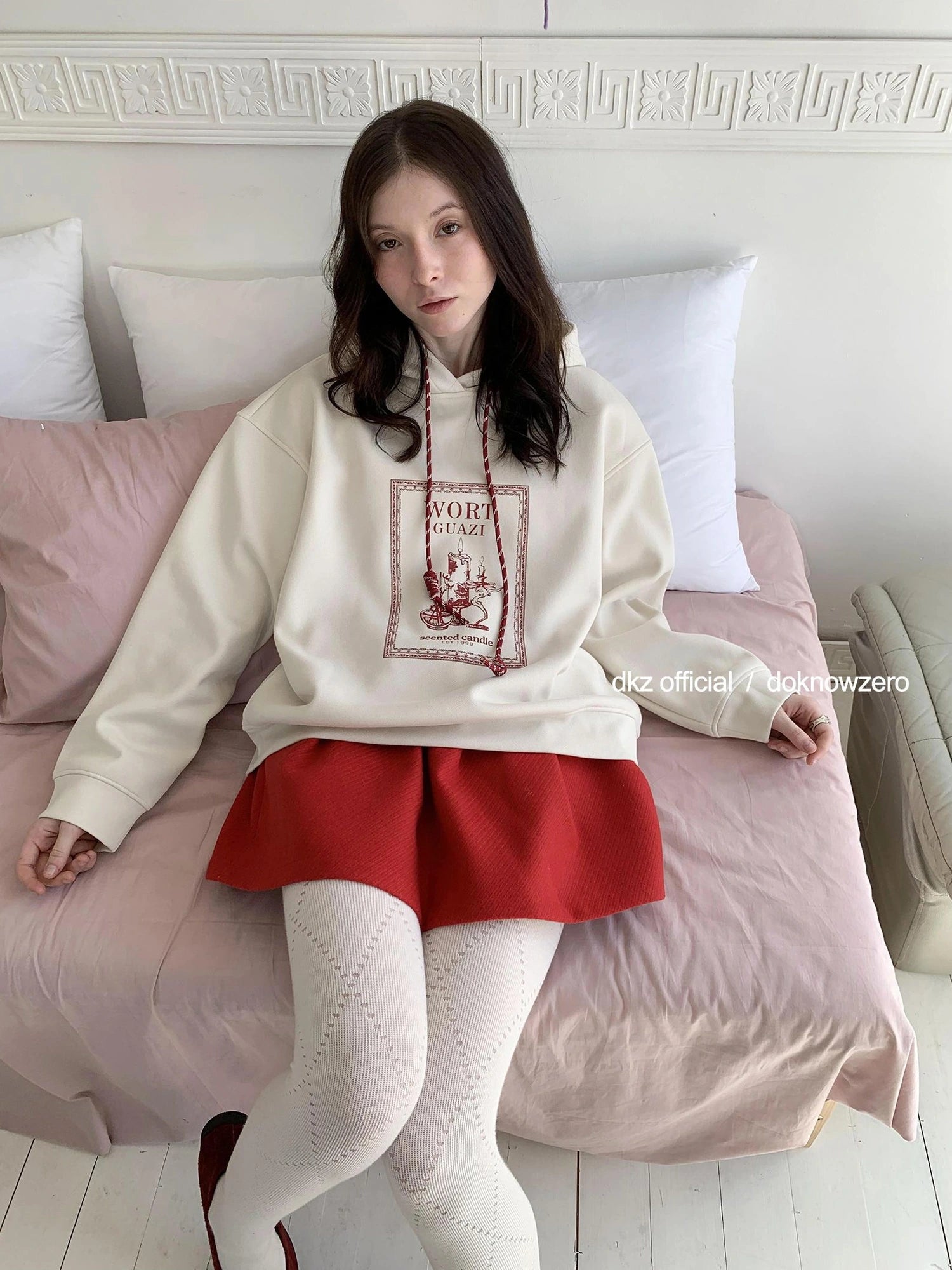 DKZ OFFICIAL Vintage Stamp Print Fleece Hooded Sweatshirt