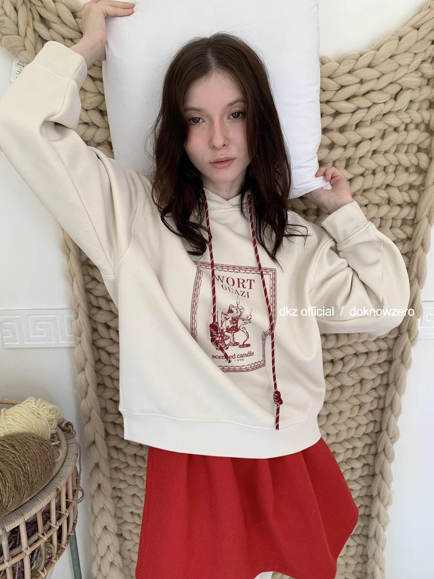 DKZ OFFICIAL Vintage Stamp Print Fleece Hooded Sweatshirt