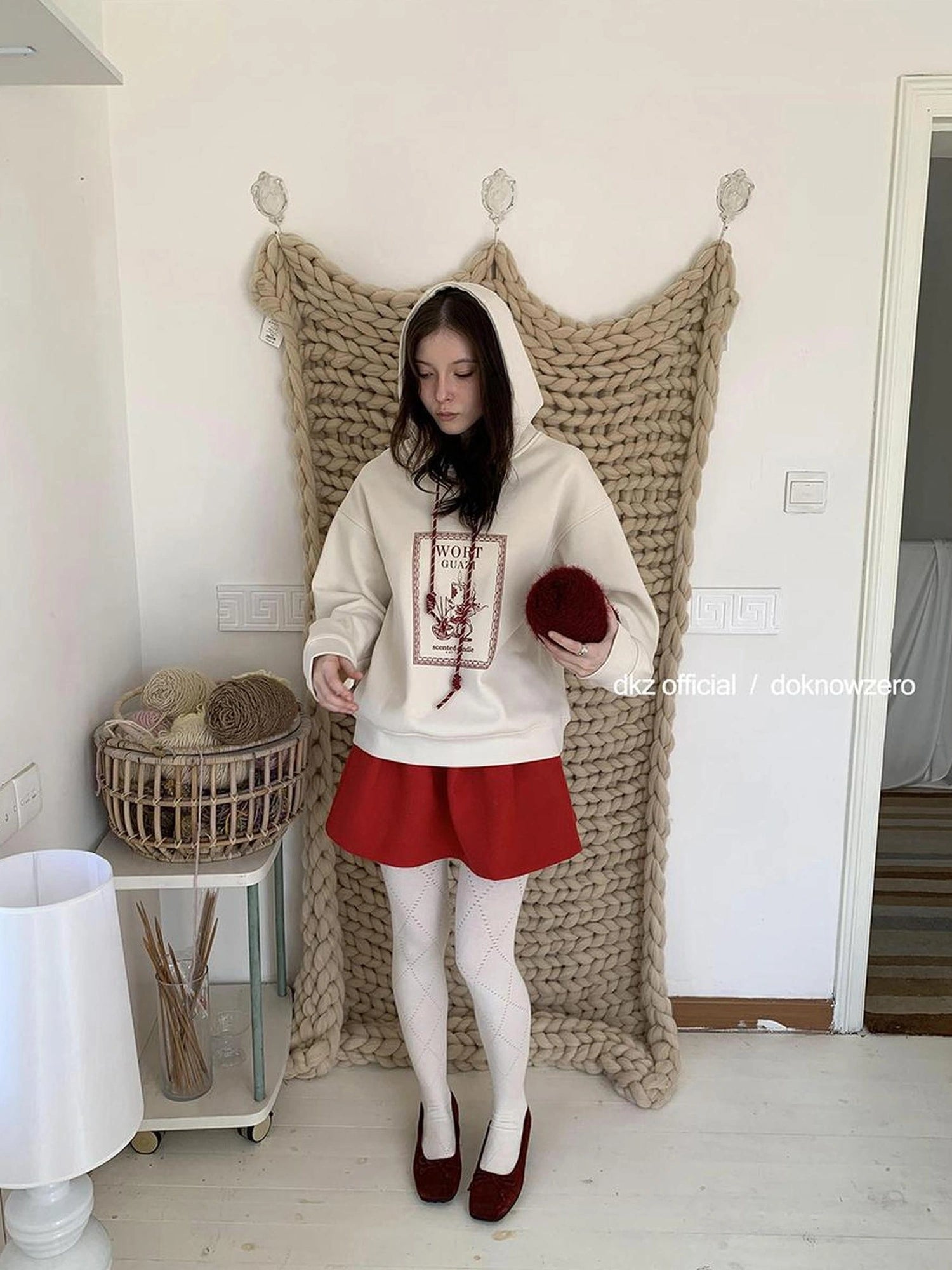 DKZ OFFICIAL Vintage Stamp Print Fleece Hooded Sweatshirt