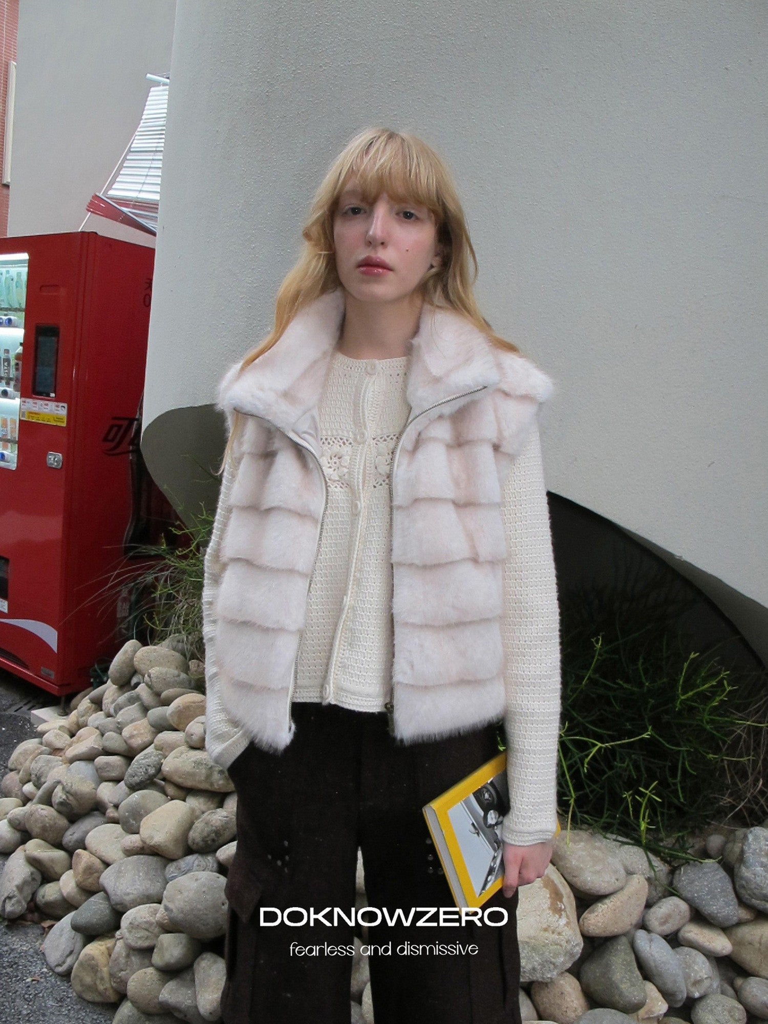 DKZ OFFICIAL Vintage Stand Collar Zipper Horizontal Faux Mink Women&