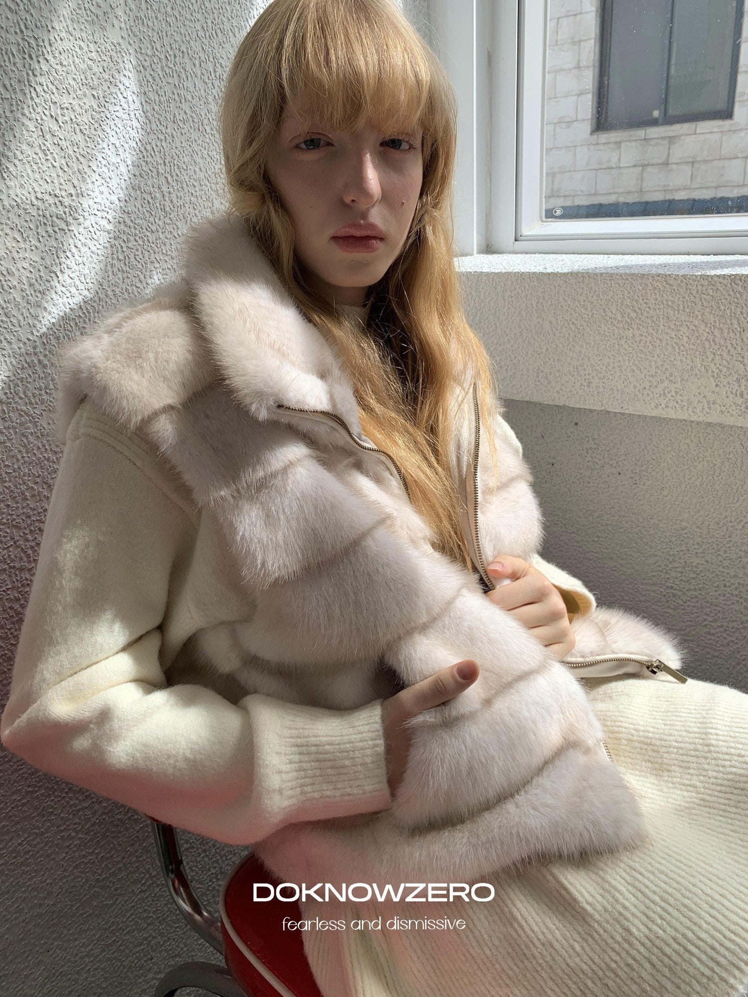 DKZ OFFICIAL Vintage Stand Collar Zipper Horizontal Faux Mink Women&
