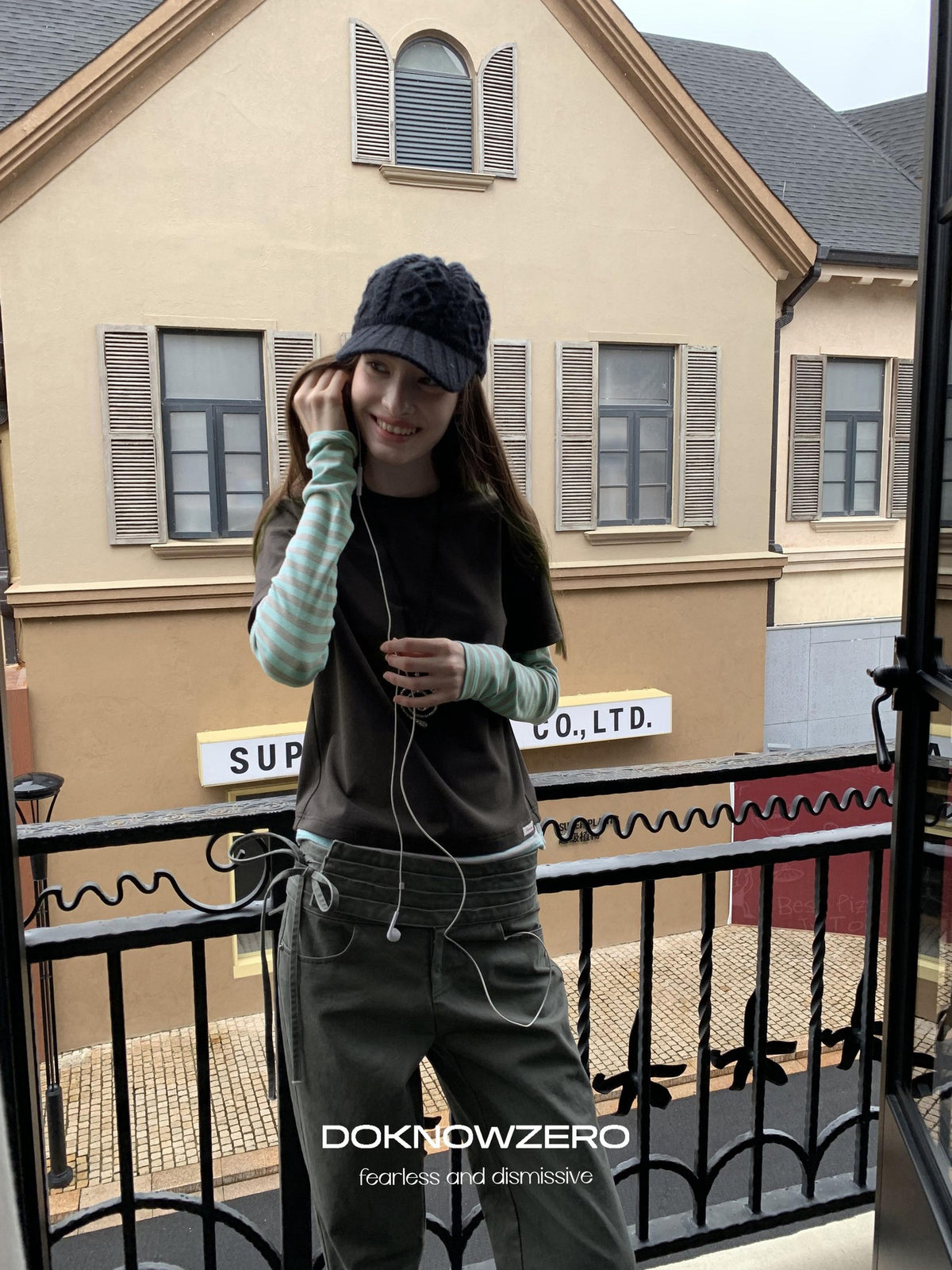 DKZ OFFICIAL Vintage Striped Patchwork Faux Layered Women&