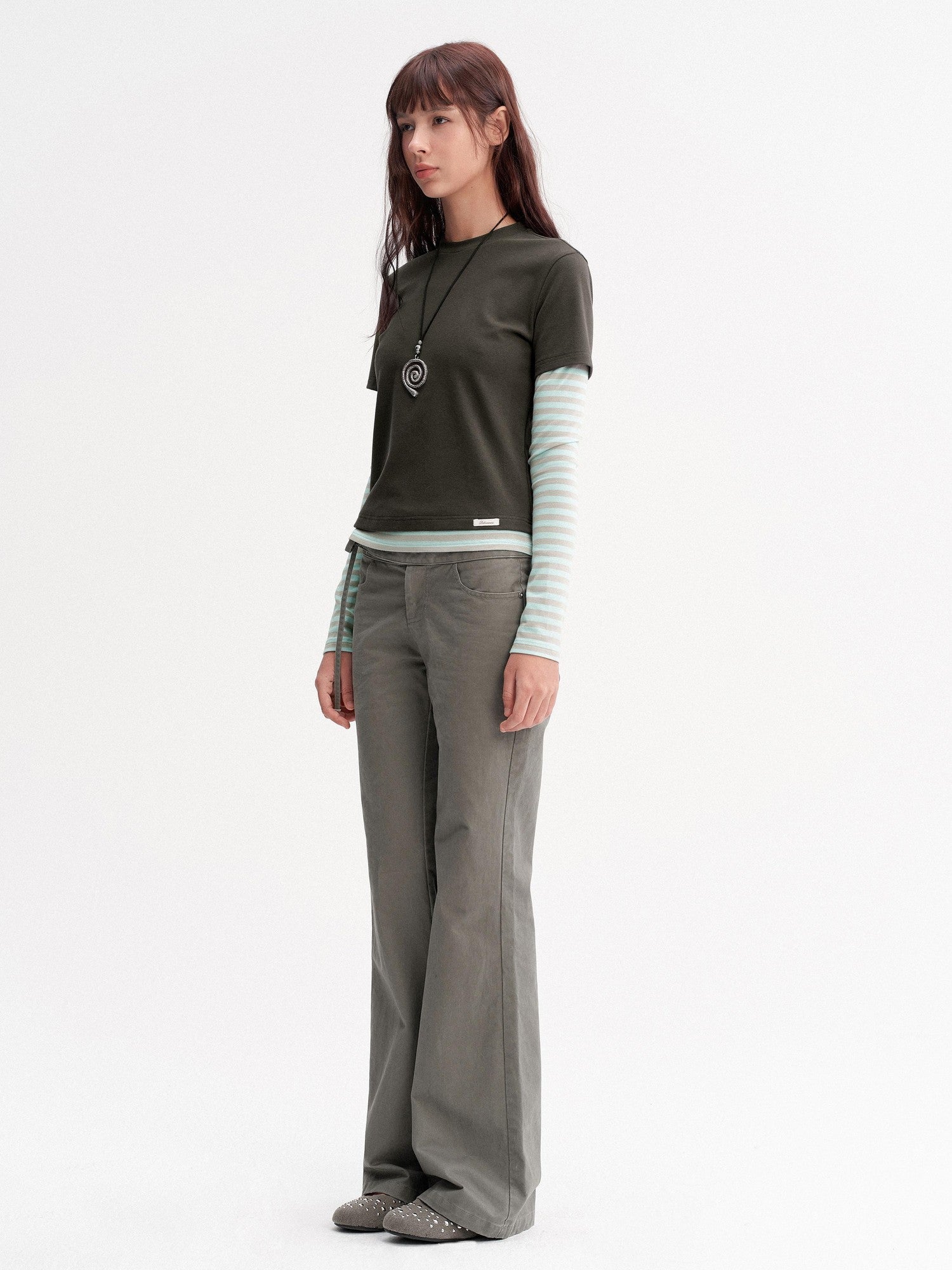 DKZ OFFICIAL Vintage Striped Patchwork Faux Layered Women&