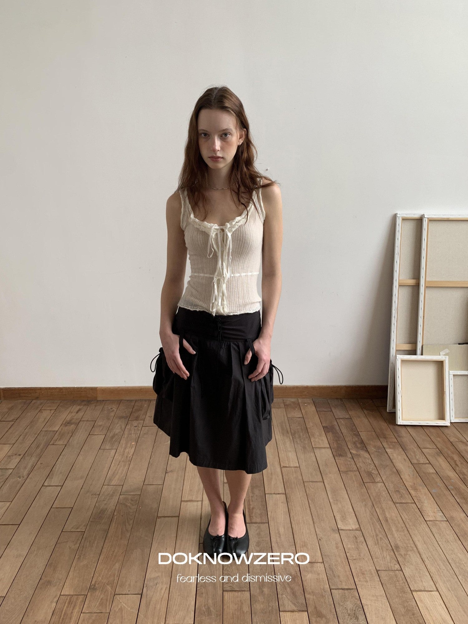 DKZ OFFICIAL Vintage Utility Tie Straps A Line Mid Waist Women&