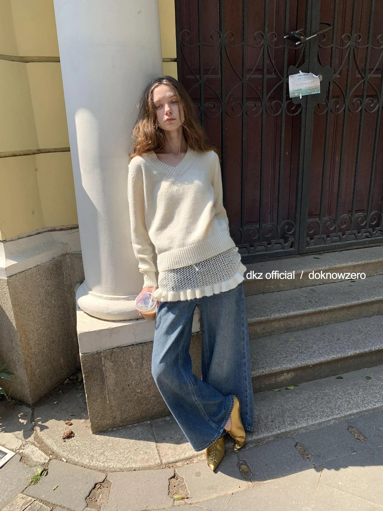 DKZ OFFICIAL Vintage Washed Blue Relaxed Wide Leg Denim Pants
