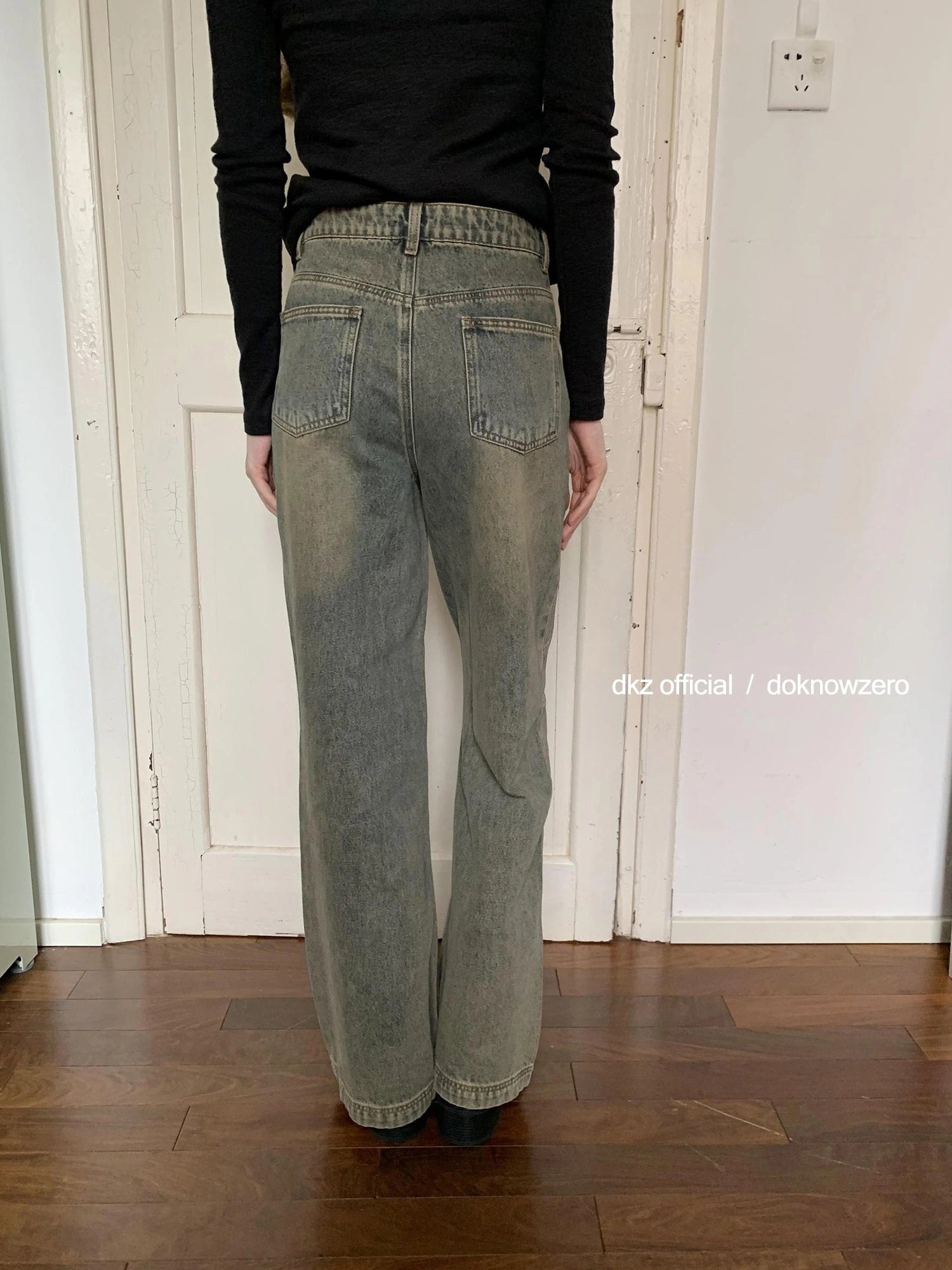 DKZ OFFICIAL Vintage Washed Blue Wide Leg Deconstructed Jeans