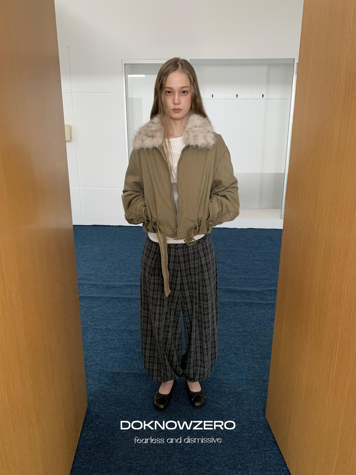 DKZ OFFICIAL Vintage Washed Detachable Fur Collar Women&