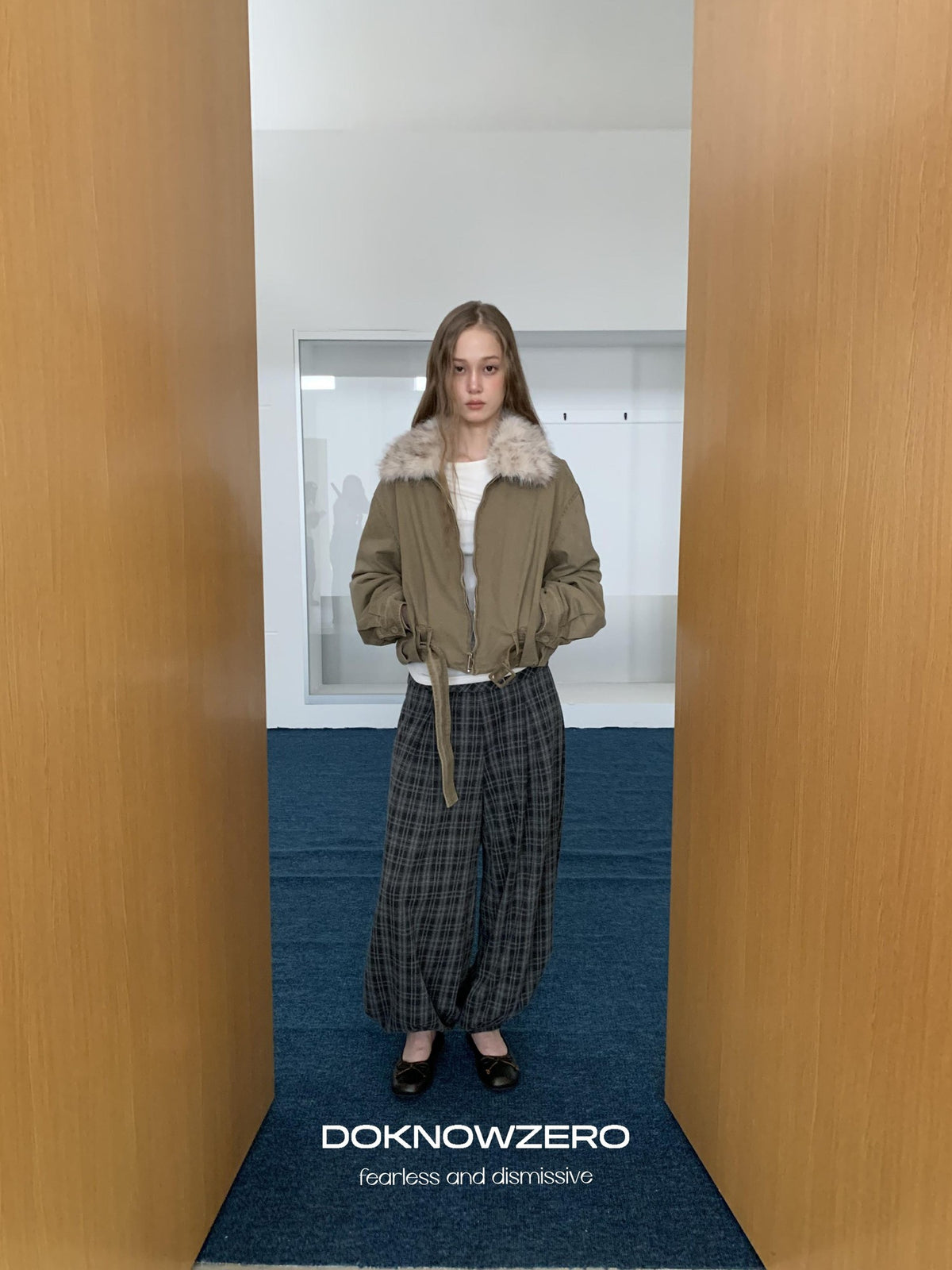 DKZ OFFICIAL Vintage Washed Detachable Fur Collar Women&