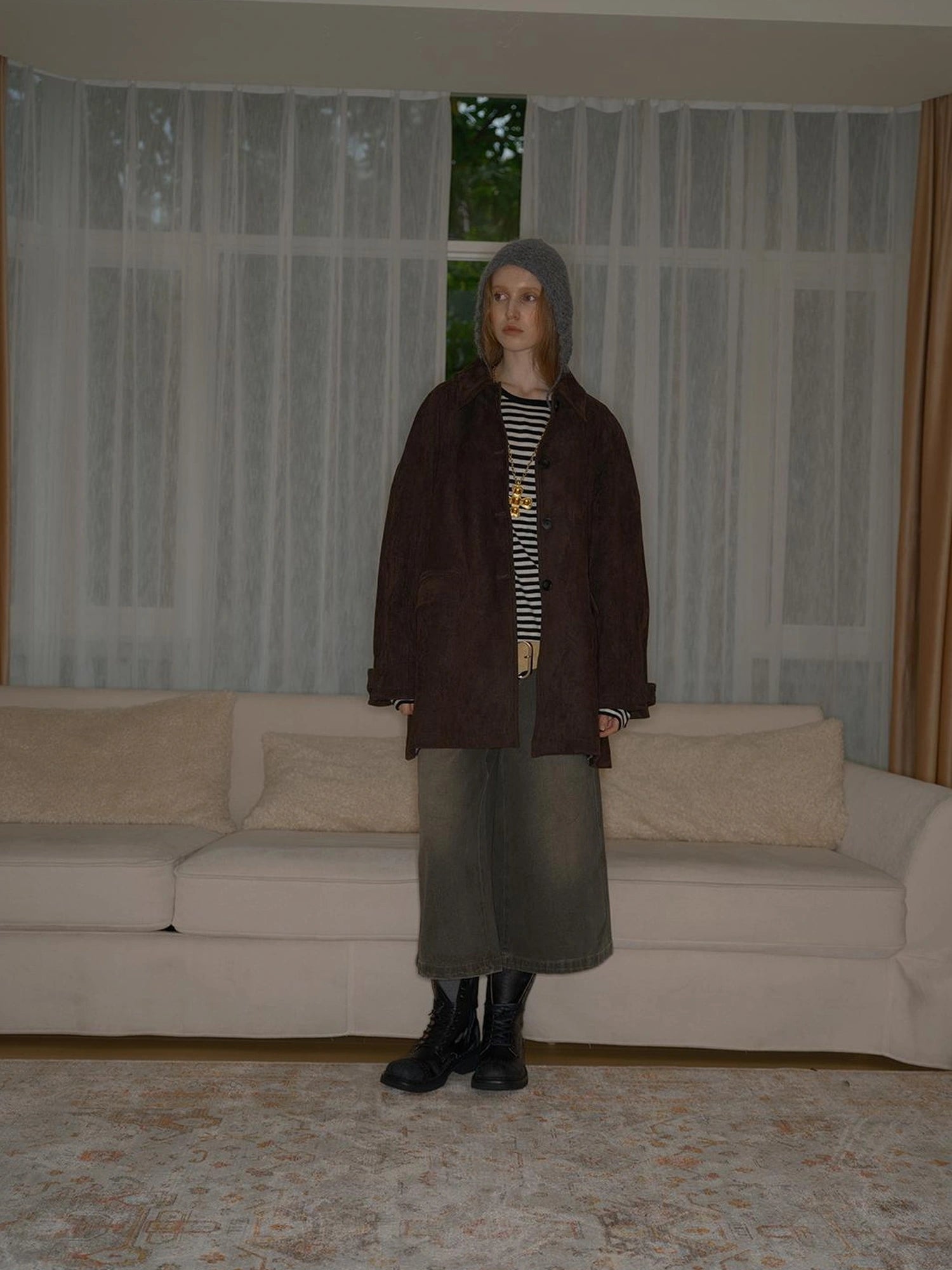 DKZ OFFICIAL Vintage Washed Gray Cotton Wide Leg Jeans