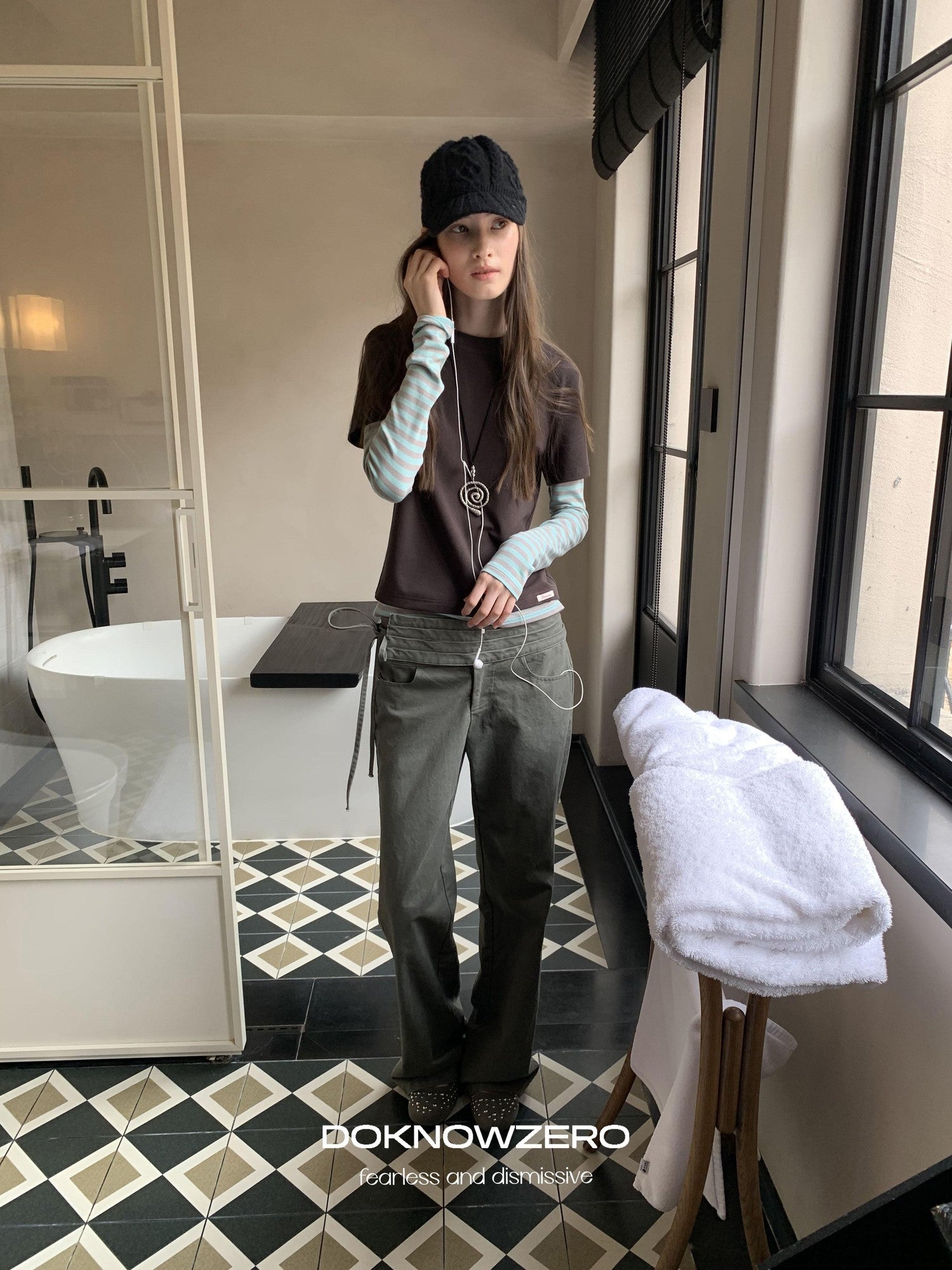 DKZ OFFICIAL Vintage Washed Pleated Drawstring Women&