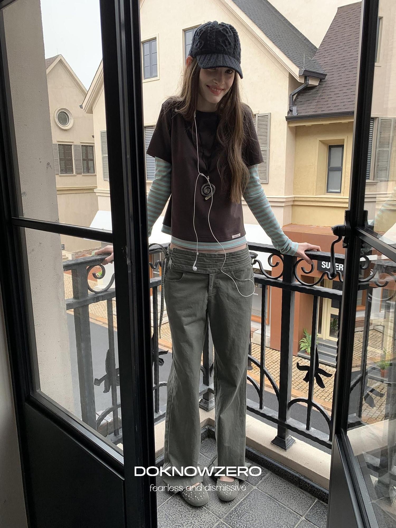 DKZ OFFICIAL Vintage Washed Pleated Drawstring Women&