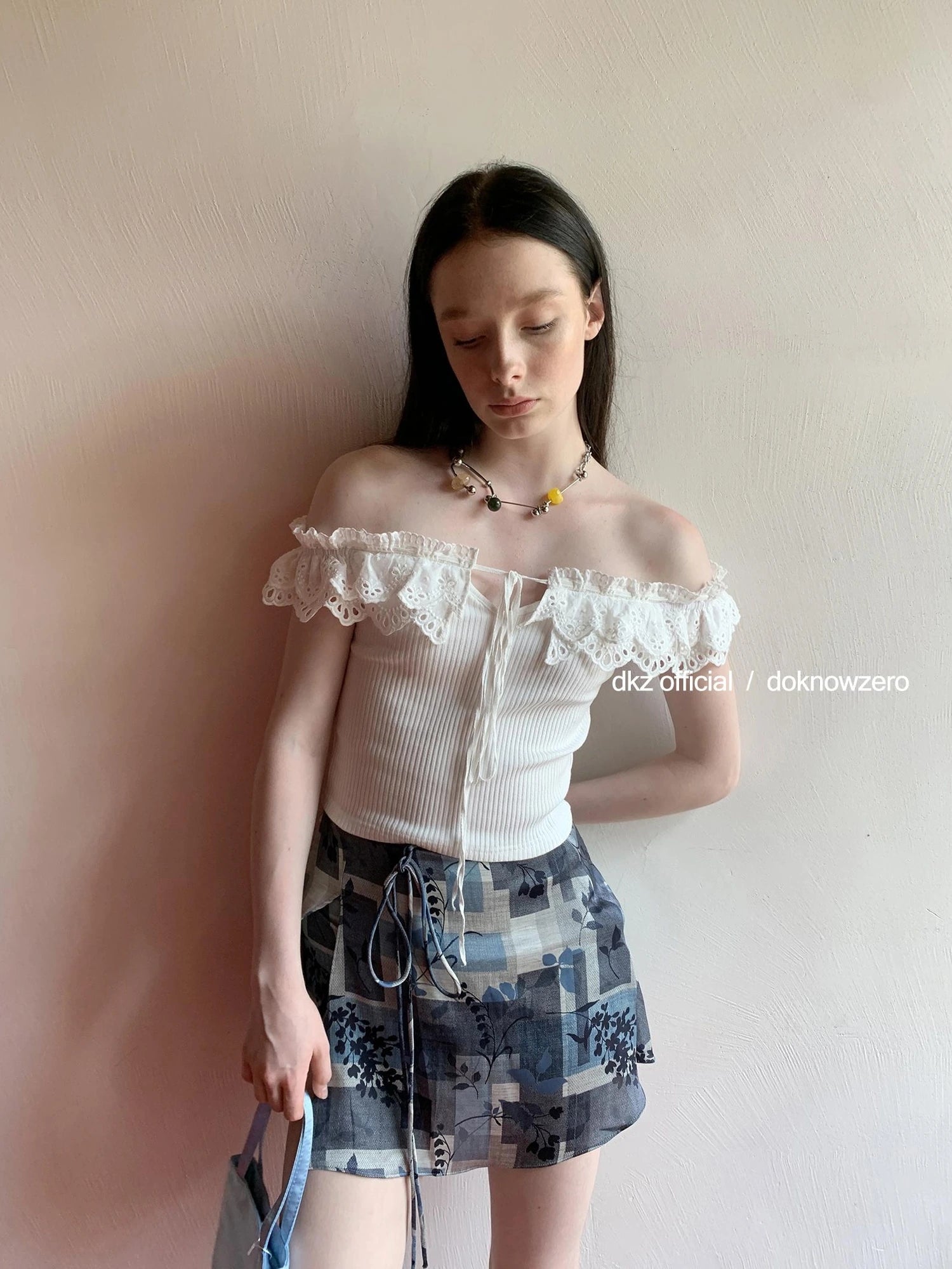 DKZ OFFICIAL Vintage Washed Print Chiffon A Line Skirt