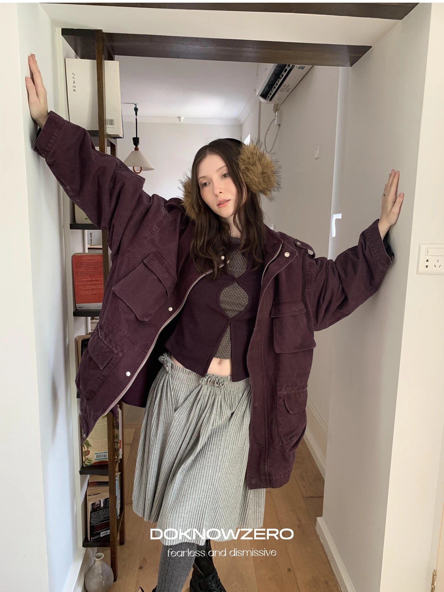 DKZ OFFICIAL Vintage Washed Purple Work Jacket With Lining And Multi Pockets