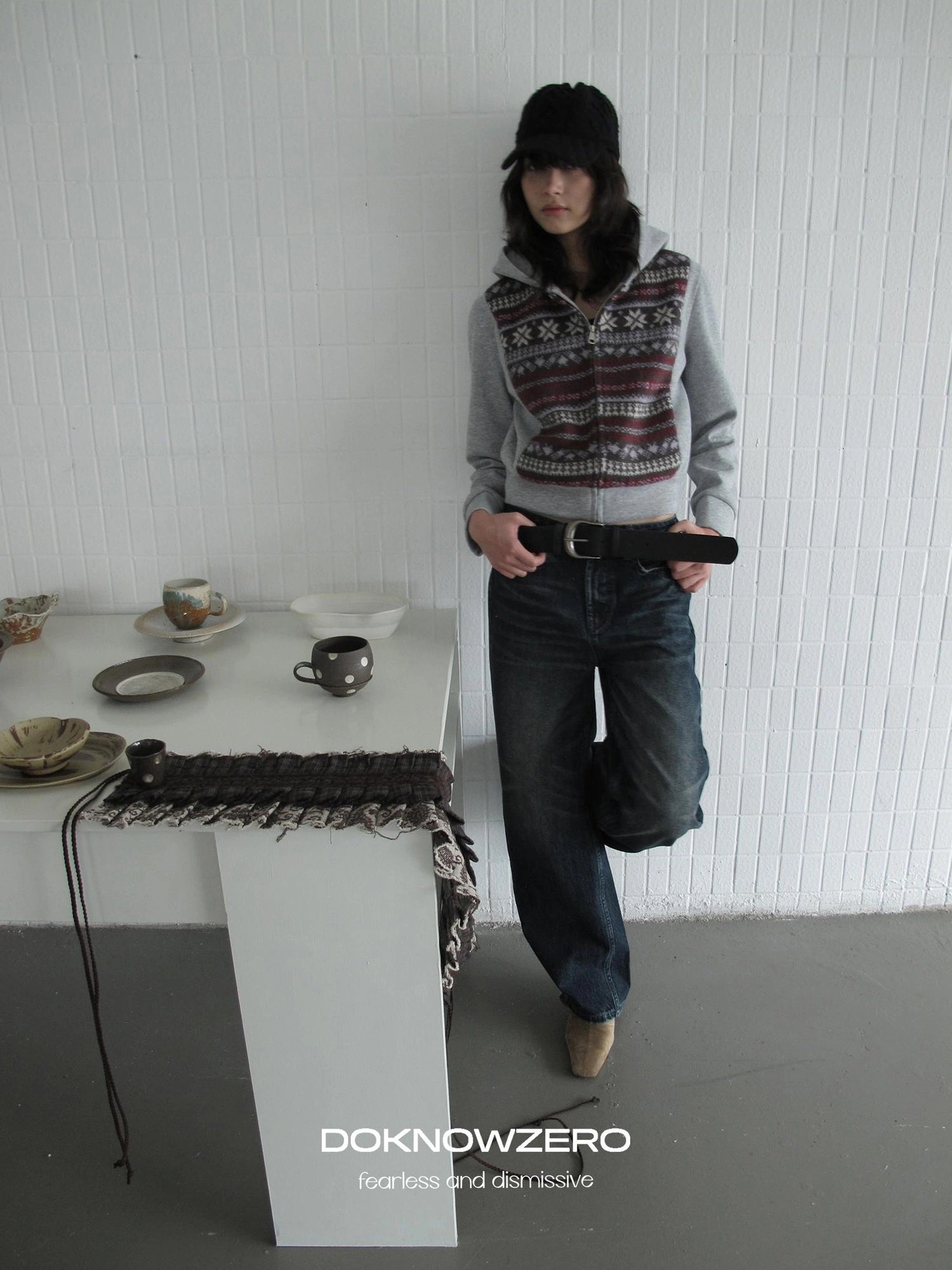 DKZ OFFICIAL Vintage Washed Wide Leg Denim Pants With Rivet Details