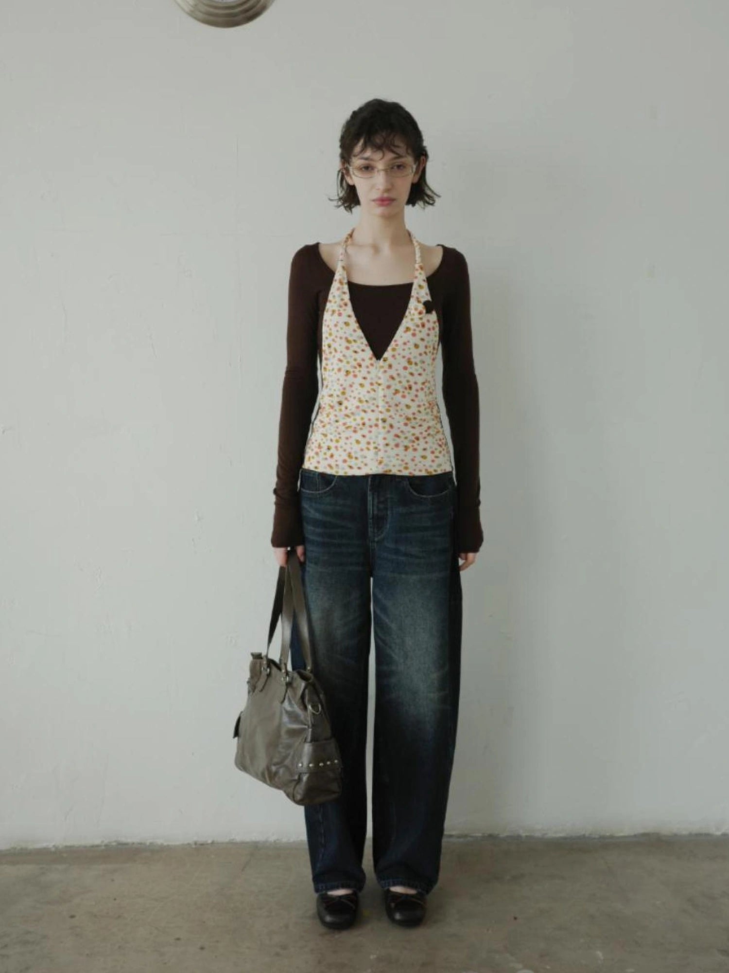 DKZ OFFICIAL Vintage Washed Wide Leg Denim Pants With Rivet Details