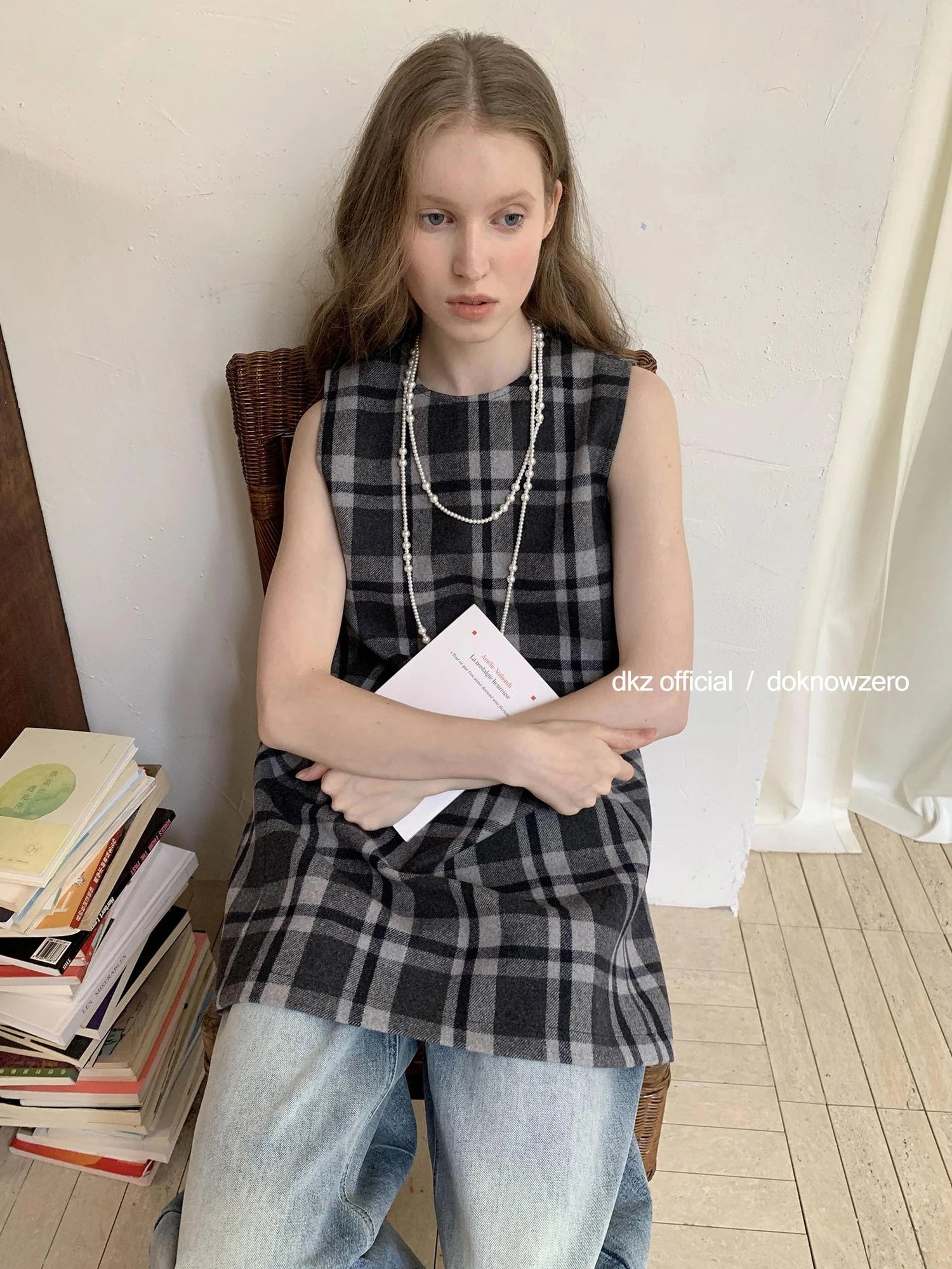 Vintage Wool Plaid A Line Vest Dress