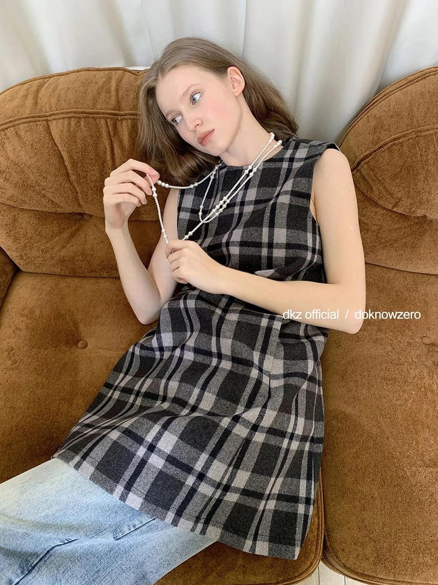 Vintage Wool Plaid A Line Vest Dress