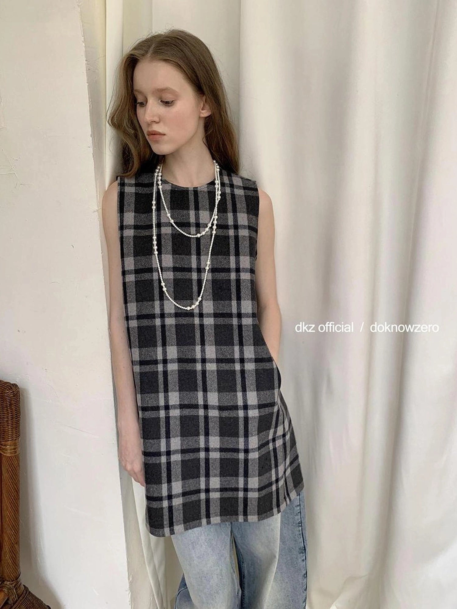 Vintage Wool Plaid A Line Vest Dress