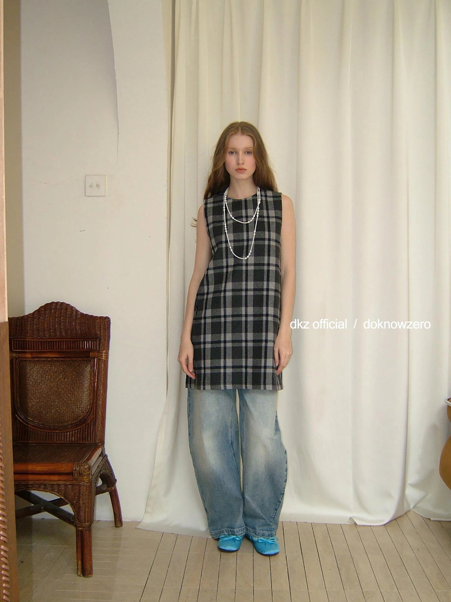 Vintage Wool Plaid A Line Vest Dress