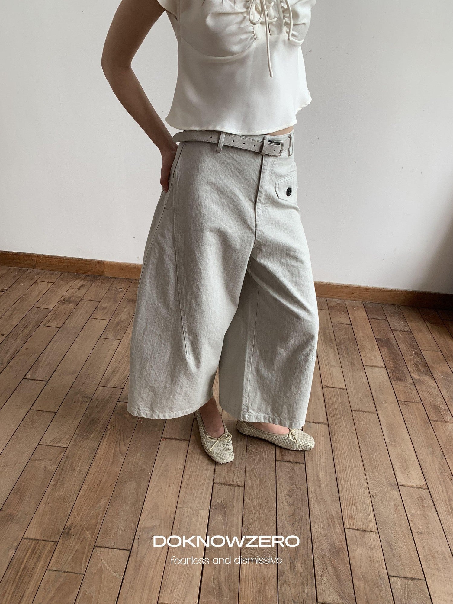 DKZ OFFICIAL Washed Cargo Belted Loose Retro Straight Women&