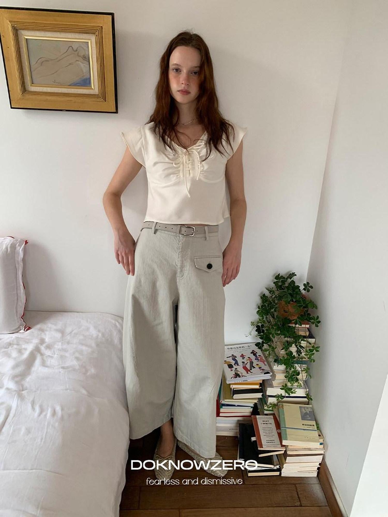 DKZ OFFICIAL Washed Cargo Belted Loose Retro Straight Women&