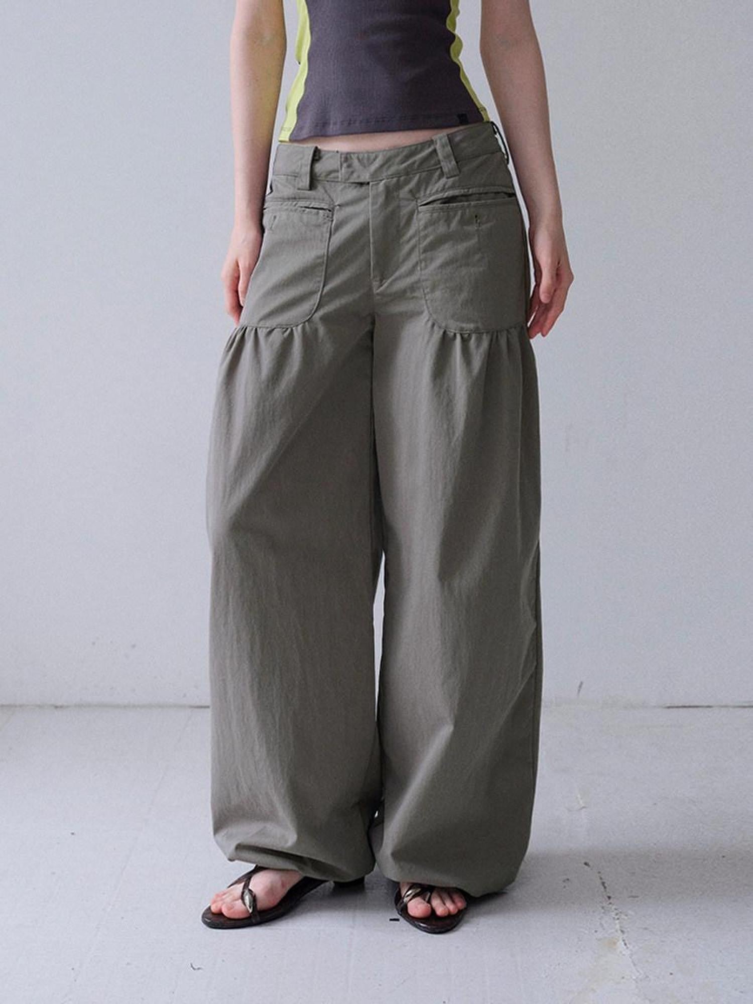 DKZ OFFICIAL Washed Khaki Distressed Drawstring Hem Women&
