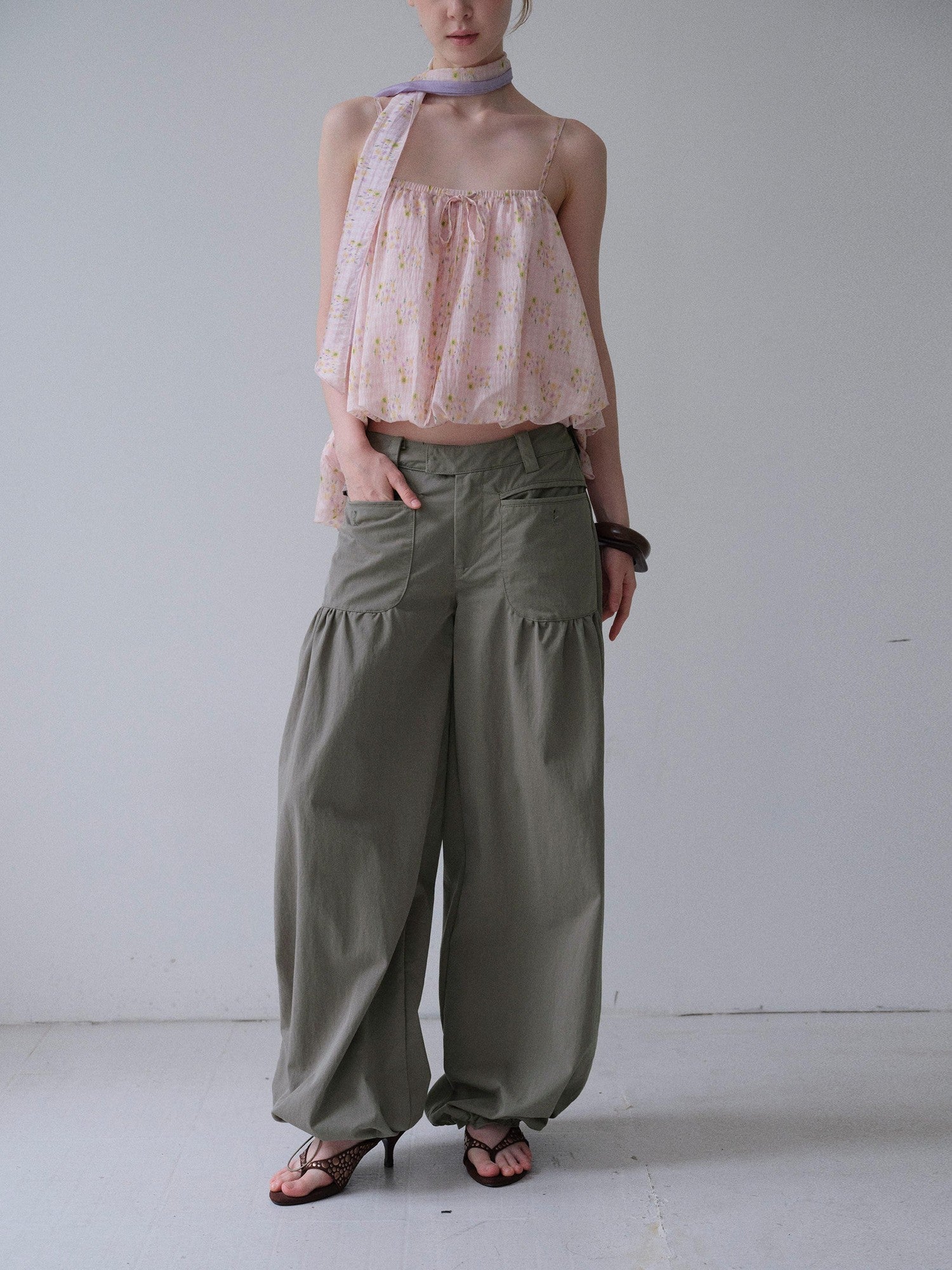 DKZ OFFICIAL Washed Khaki Distressed Drawstring Hem Women&