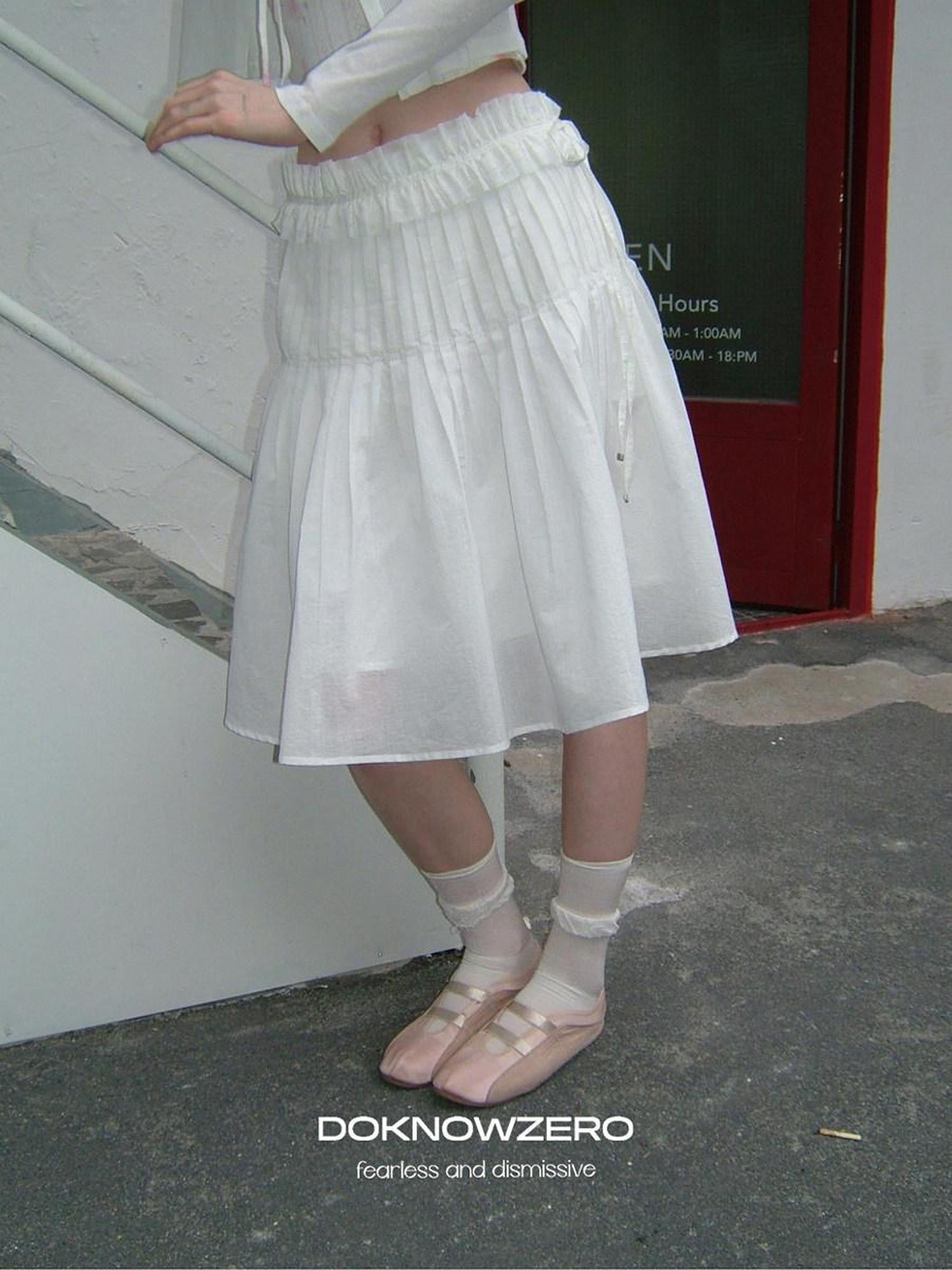 DKZ OFFICIAL White Ballet Detachable Belt Pleated A Line Women&