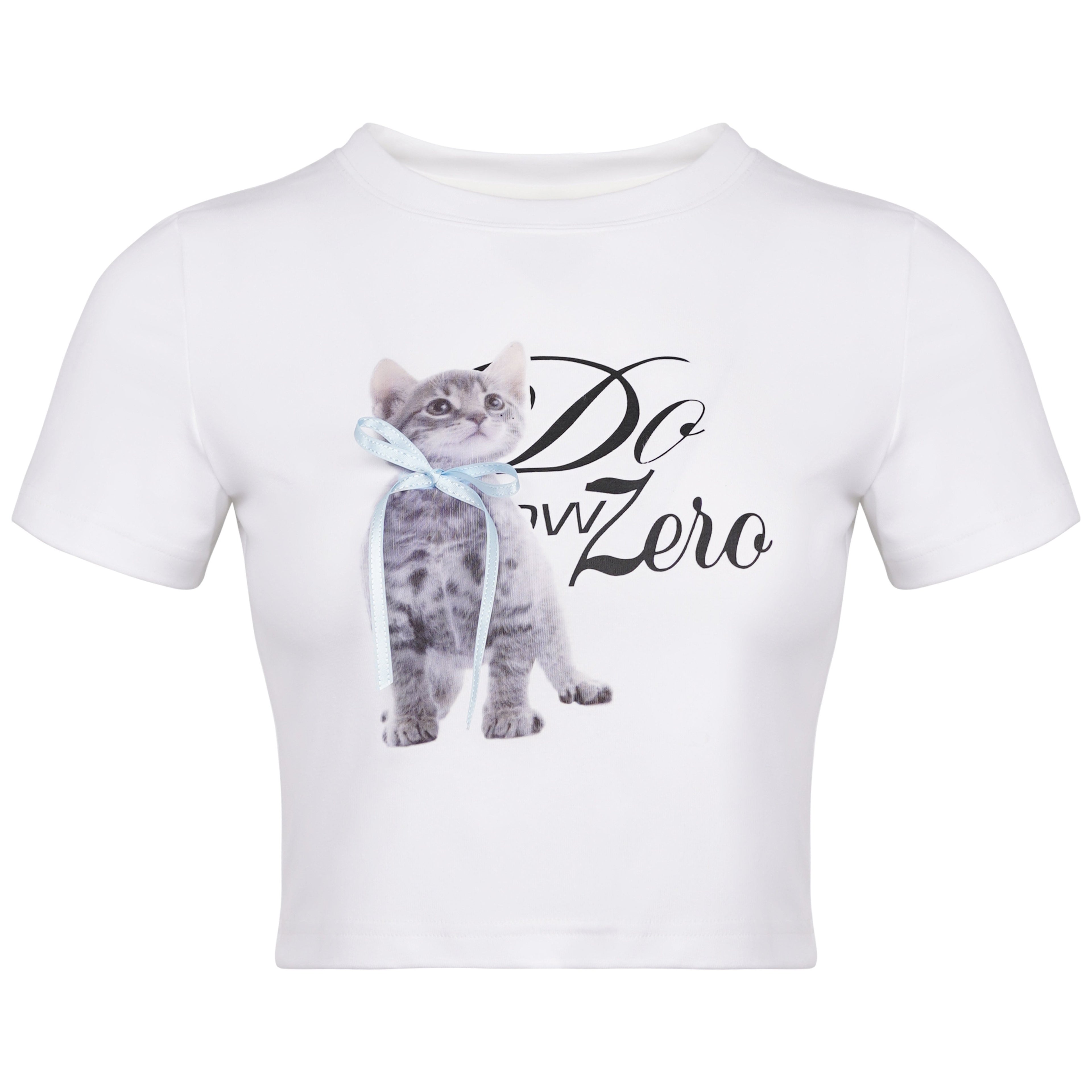 DKZ_OFFICIAL_White_Cat_And_Text_Print_Round_Neck_Short_Sleeve_Women&