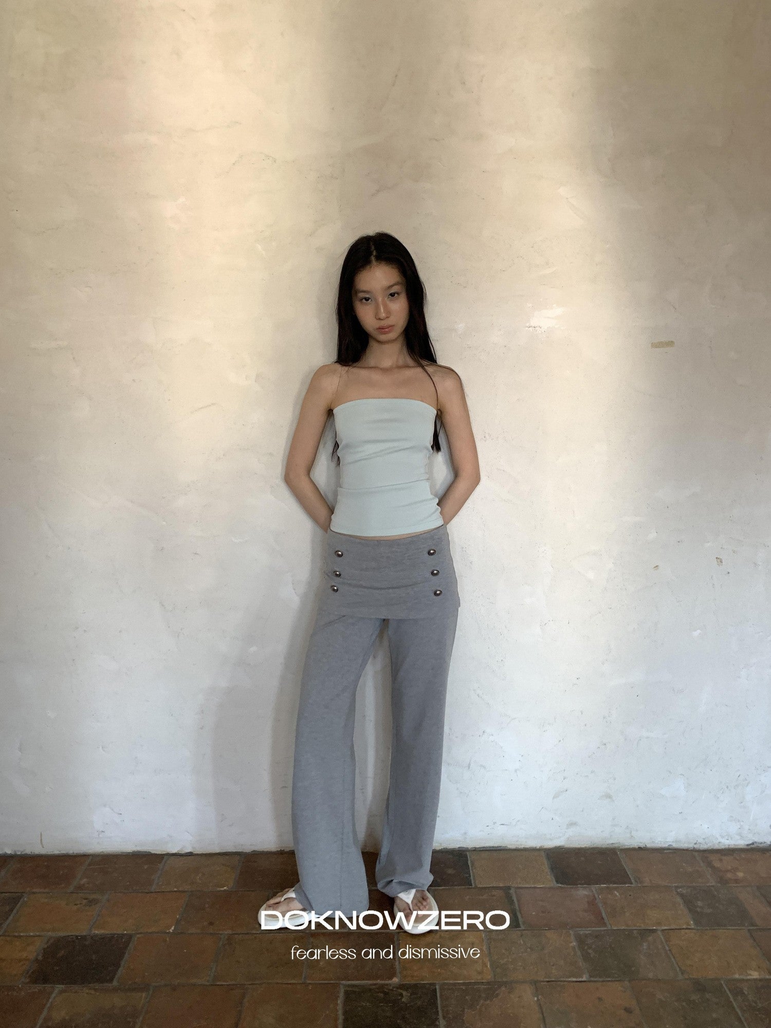 DKZ OFFICIAL White Cross Wrap Deep V Draped Pleat Two Piece Women&
