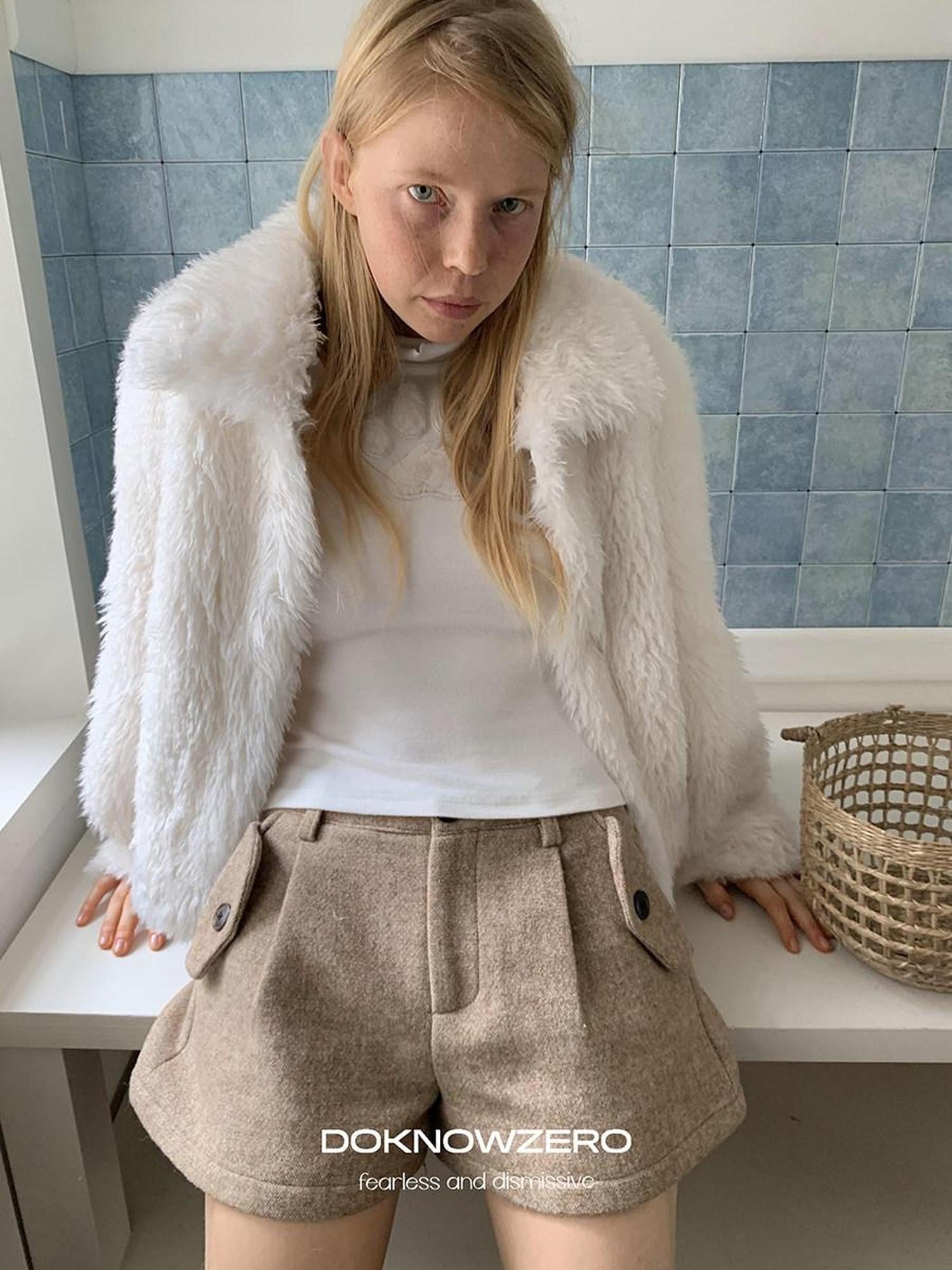DKZ OFFICIAL White Faux Fur Oversized Boxy Women&