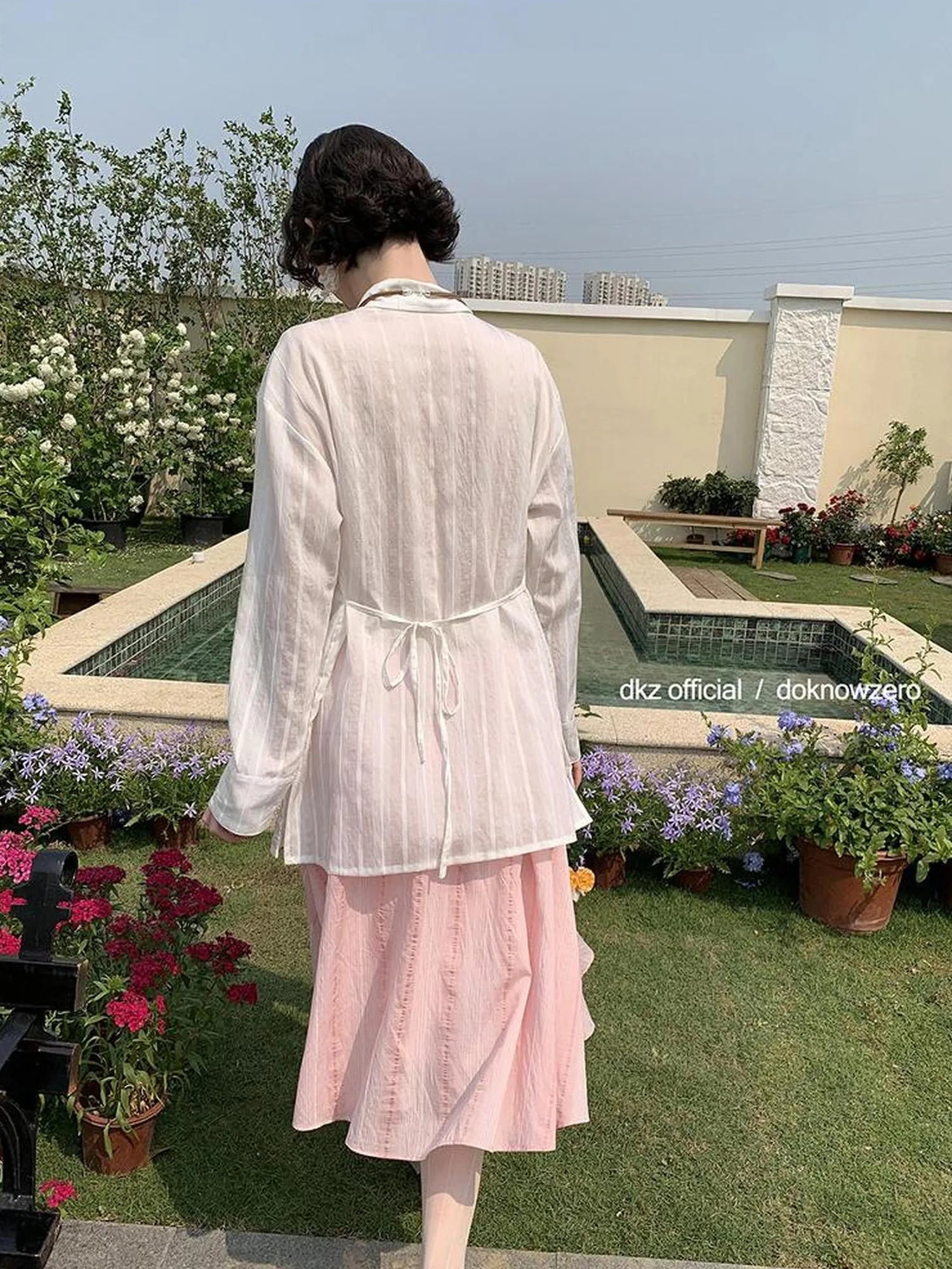 DKZ OFFICIAL White Lace Paneled Long Sleeve Shirt With False Layering