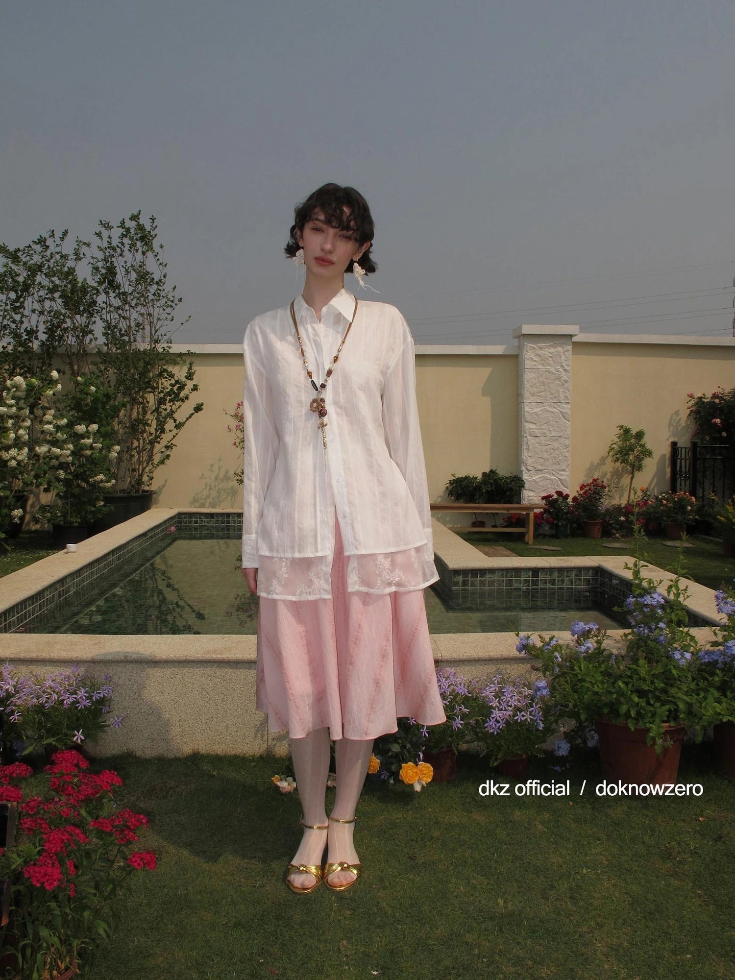 DKZ OFFICIAL White Lace Paneled Long Sleeve Shirt With False Layering