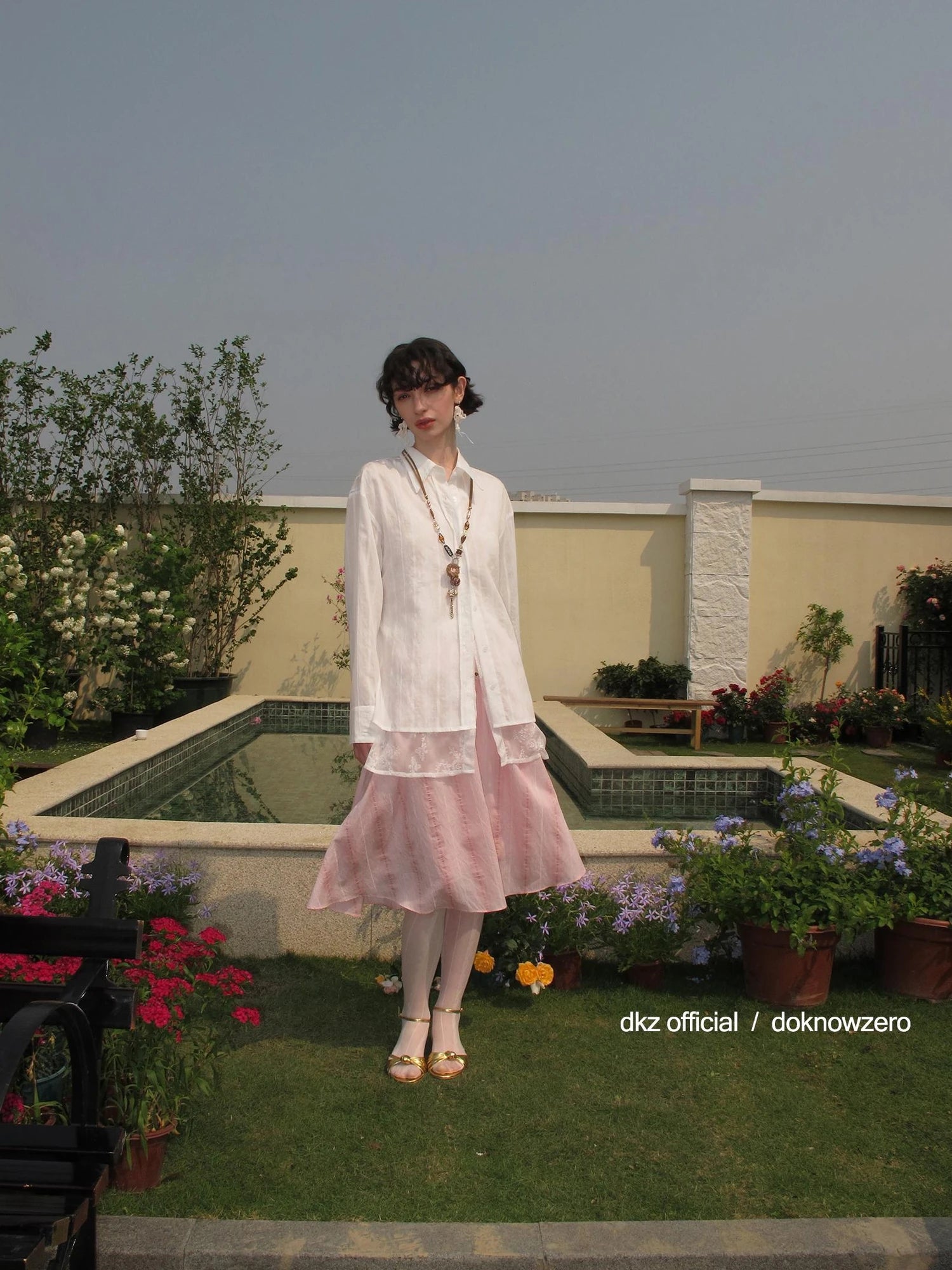 DKZ OFFICIAL White Lace Paneled Long Sleeve Shirt With False Layering