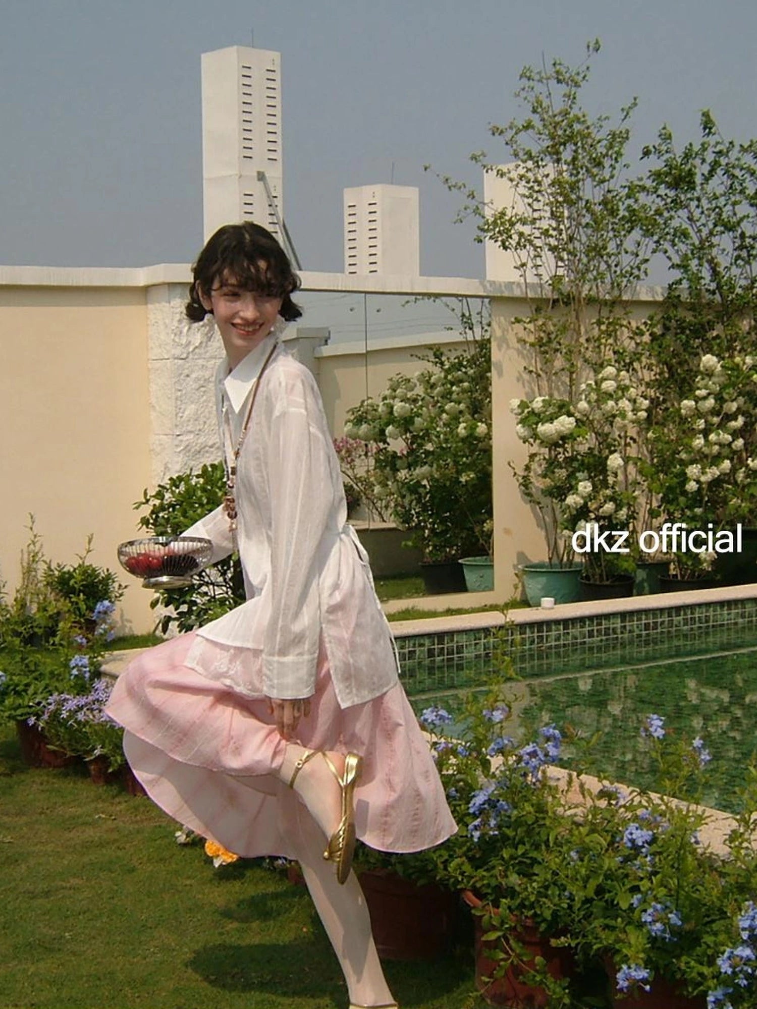 DKZ OFFICIAL White Lace Paneled Long Sleeve Shirt With False Layering