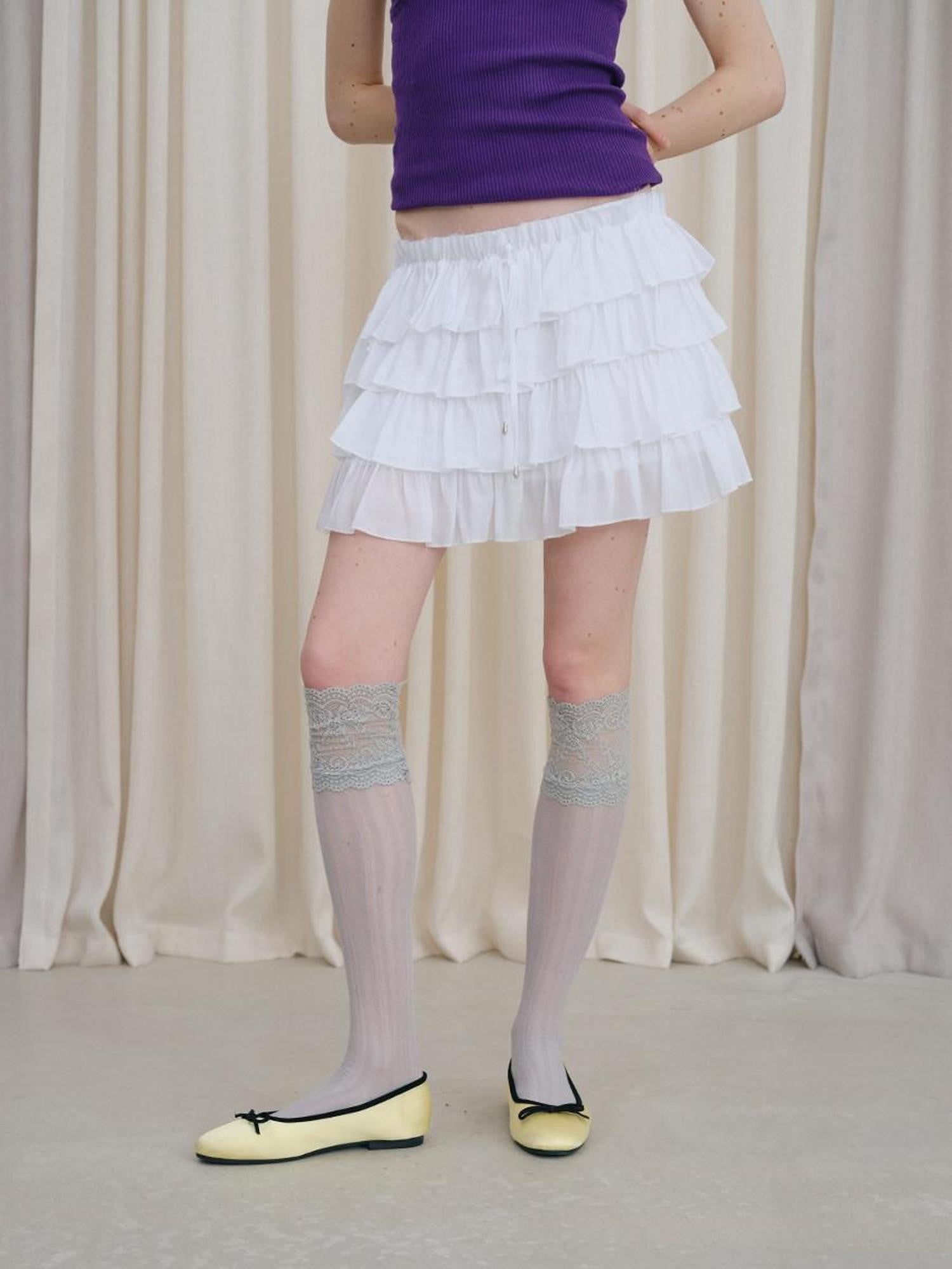 DKZ OFFICIAL White Layered Lace Puffed Cake A Line Women&