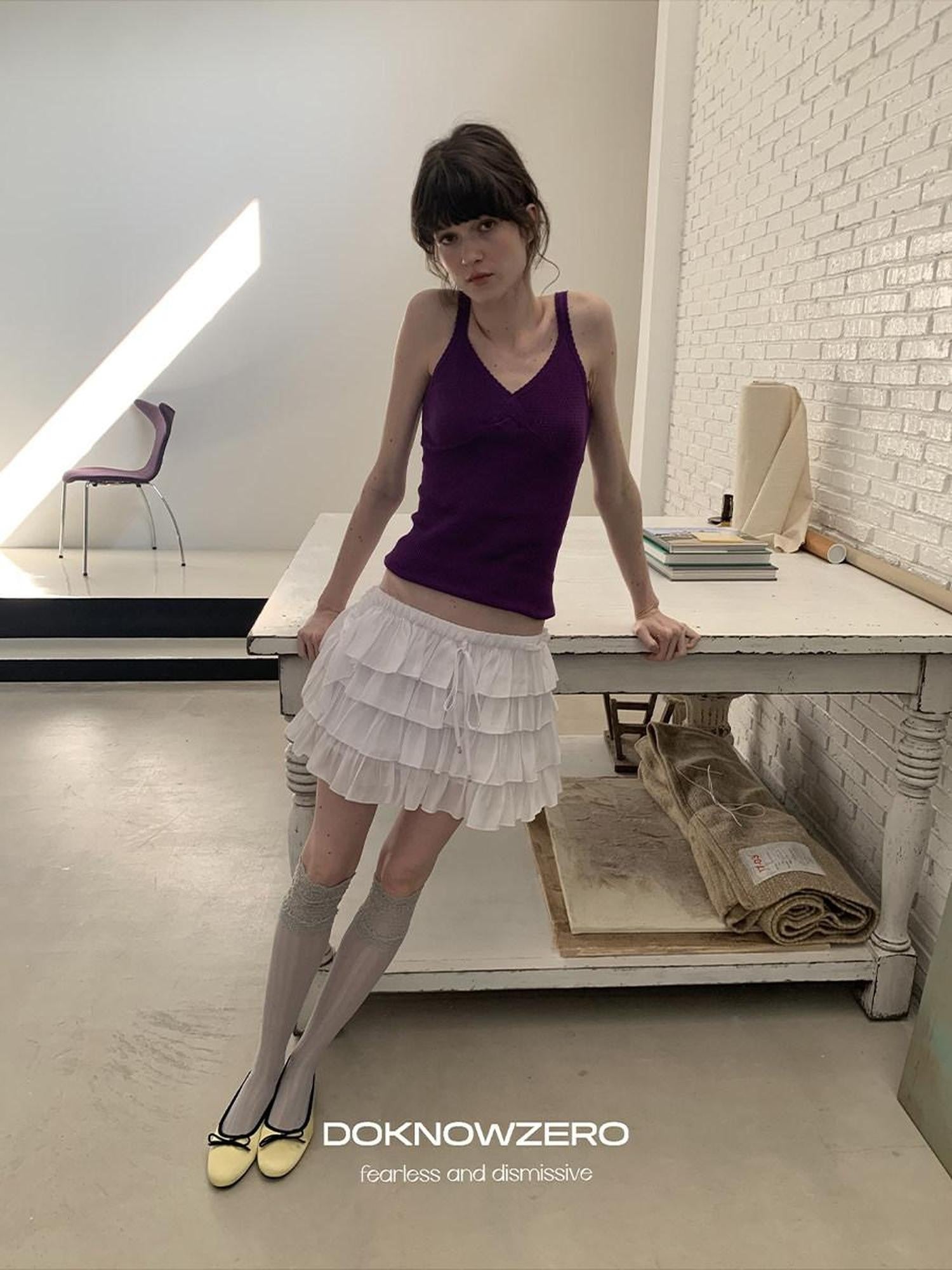 DKZ OFFICIAL White Layered Lace Puffed Cake A Line Women&