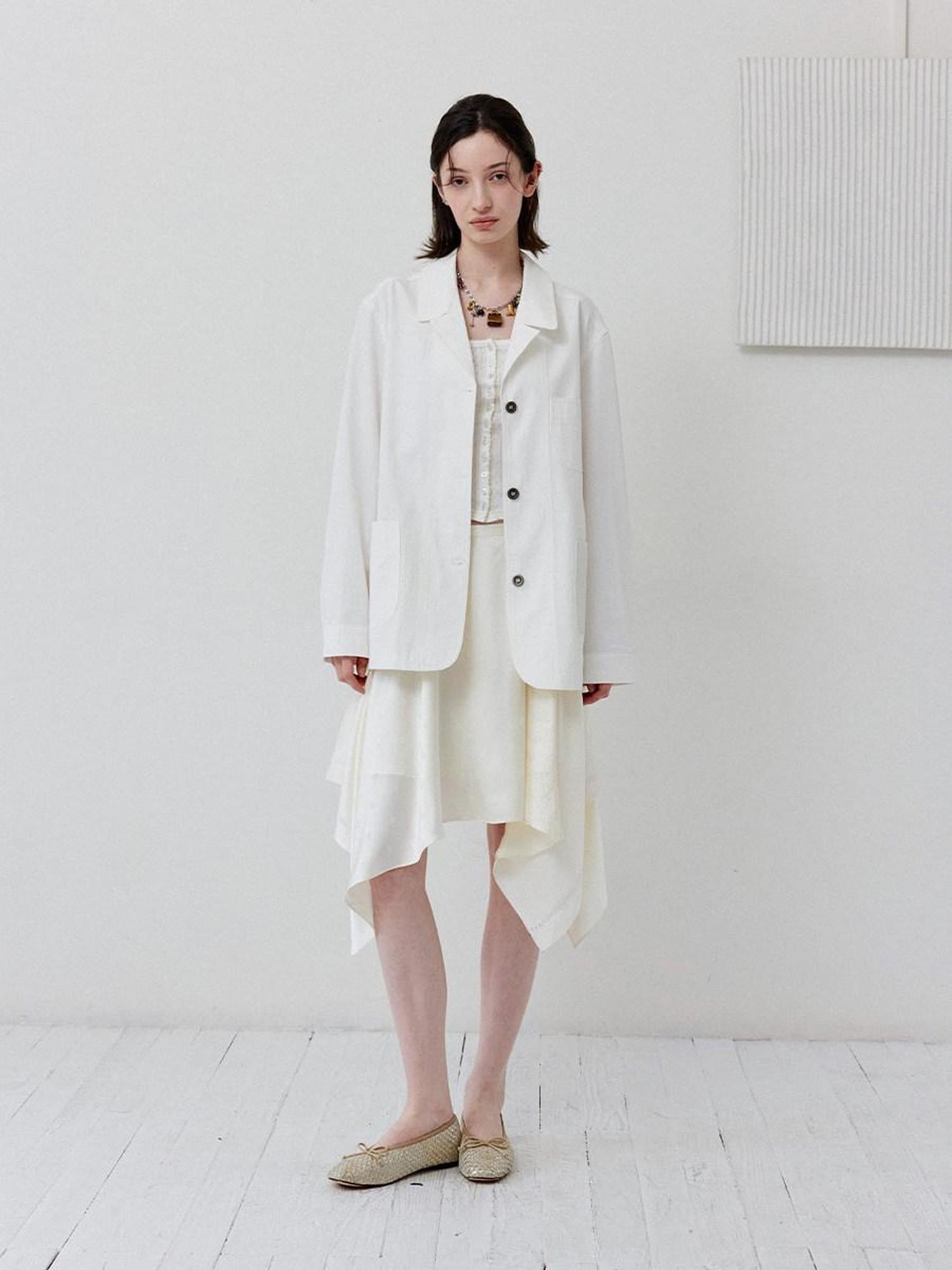 DKZ OFFICIAL White Loose Minimalist Single Breasted Notched Lapel Women&
