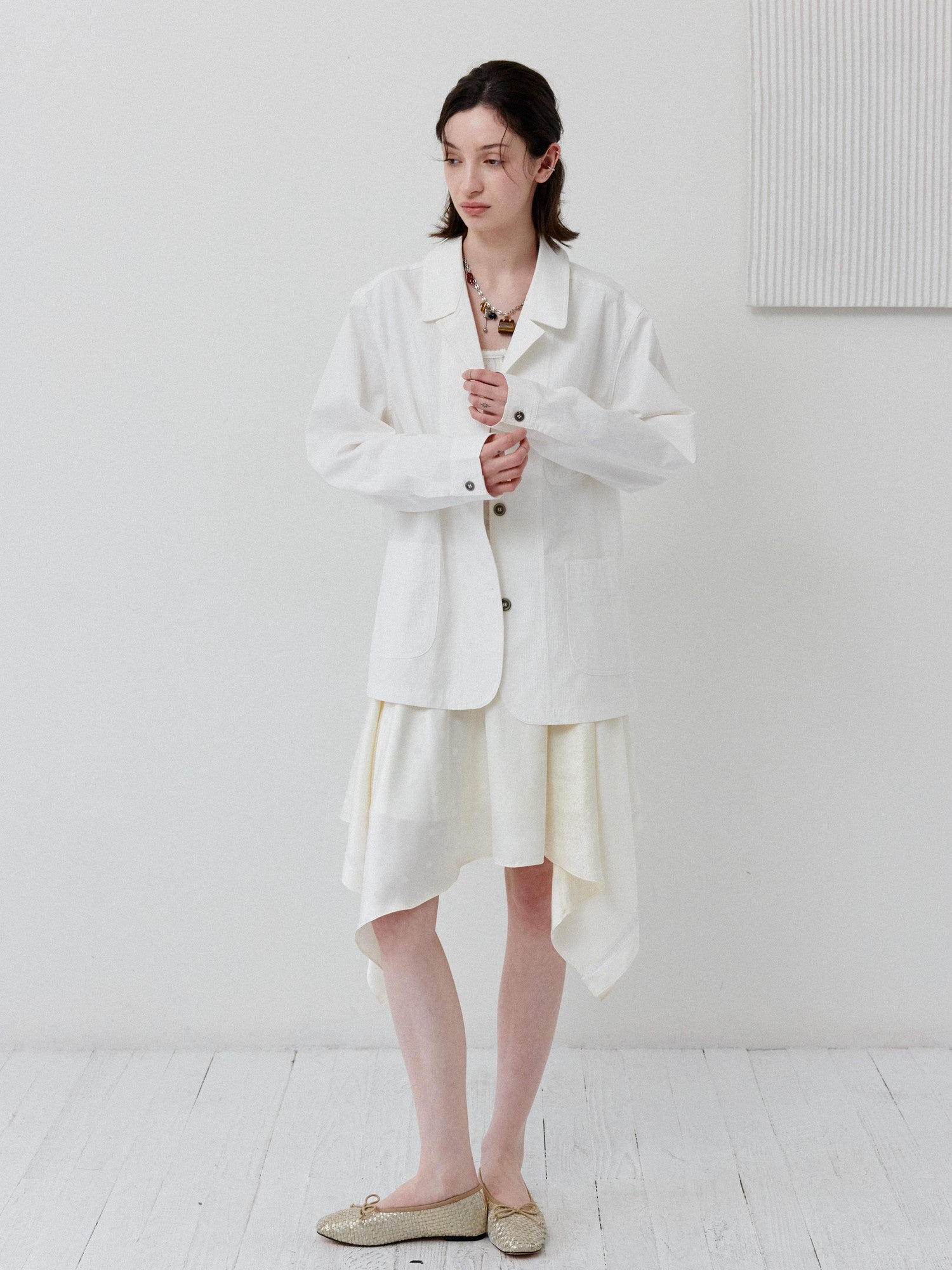 DKZ OFFICIAL White Loose Minimalist Single Breasted Notched Lapel Women&