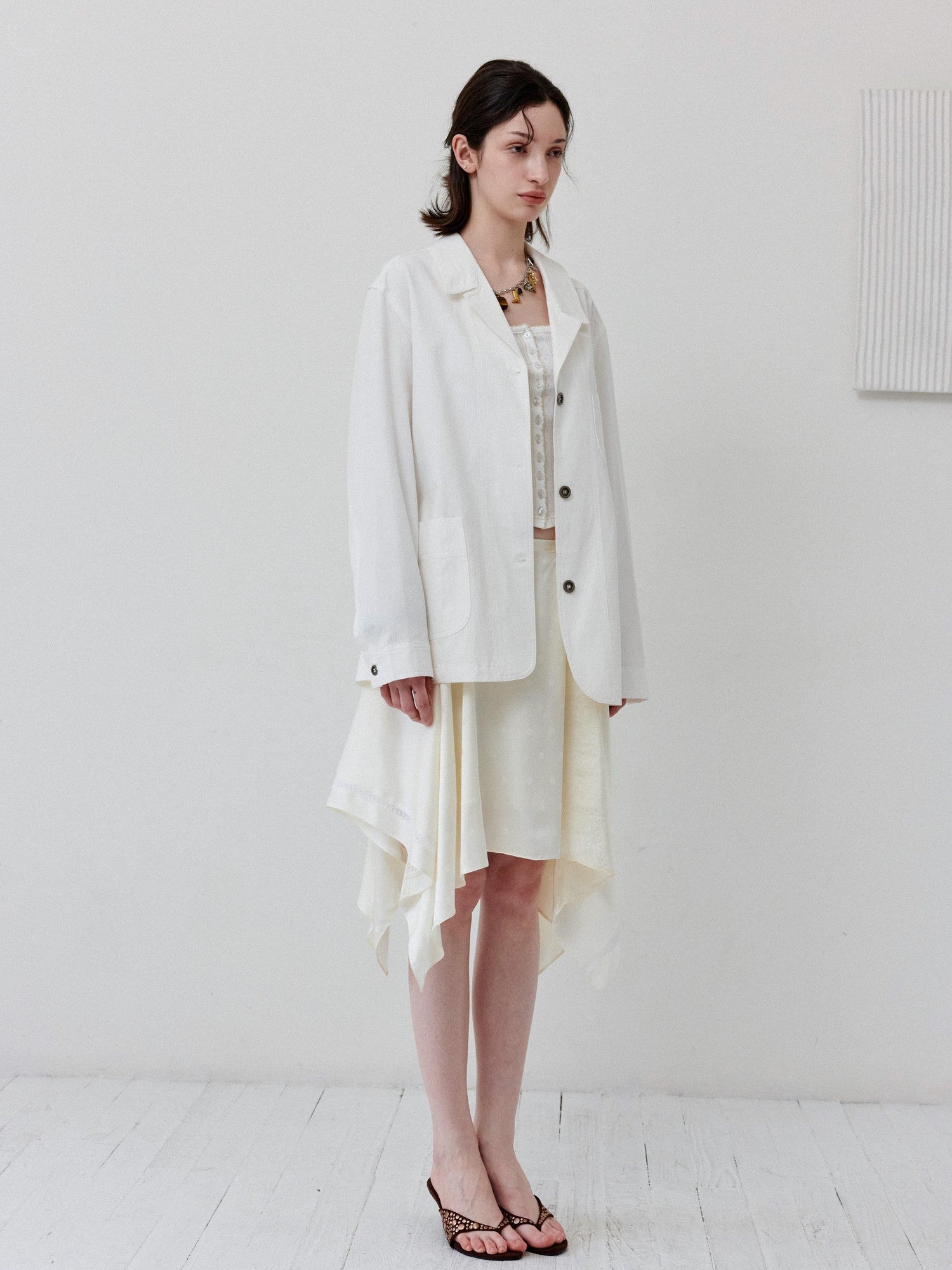 DKZ OFFICIAL White Loose Minimalist Single Breasted Notched Lapel Women&