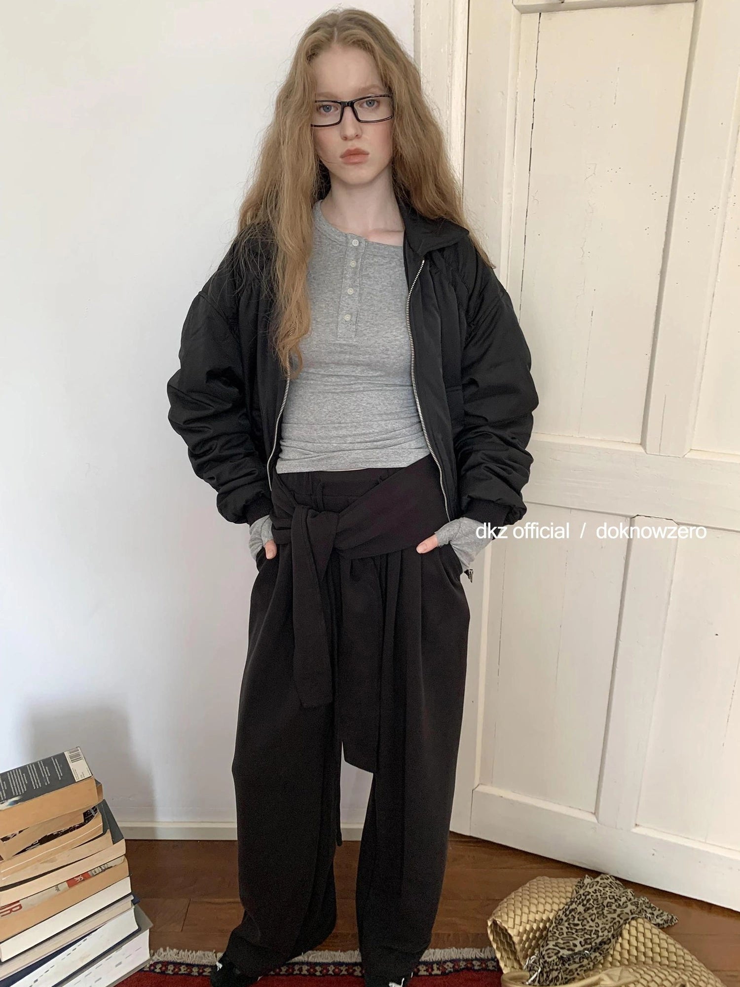 DKZ OFFICIAL Wide Leg Trousers With Tie Waist And Drape