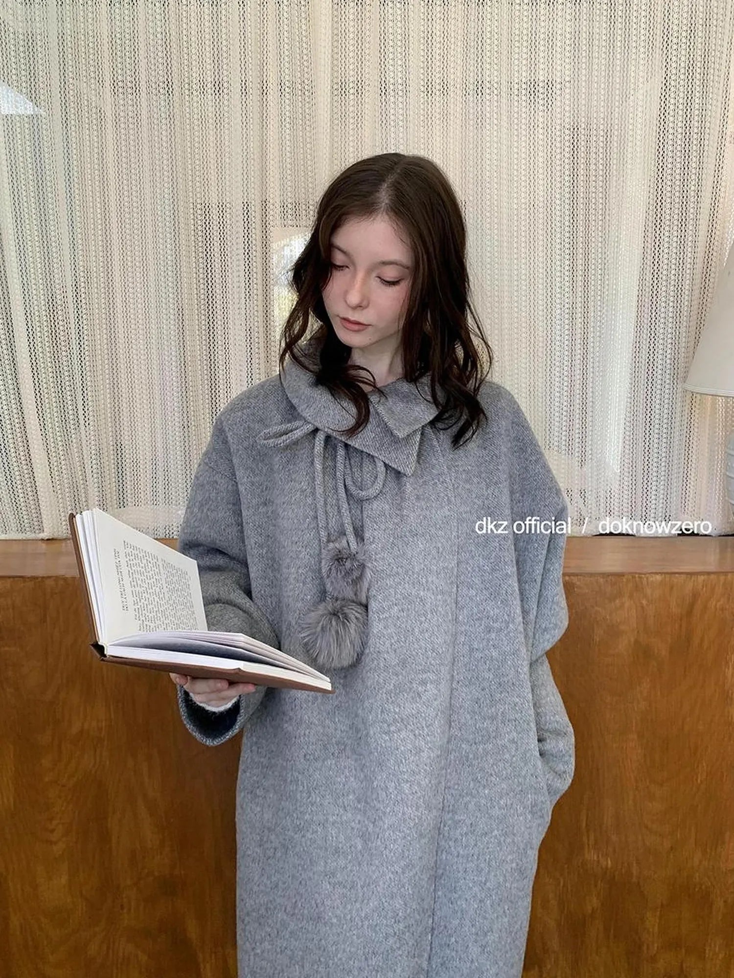 DKZ OFFICIAL Women 100% Wool Coat With Peter Pan Collar