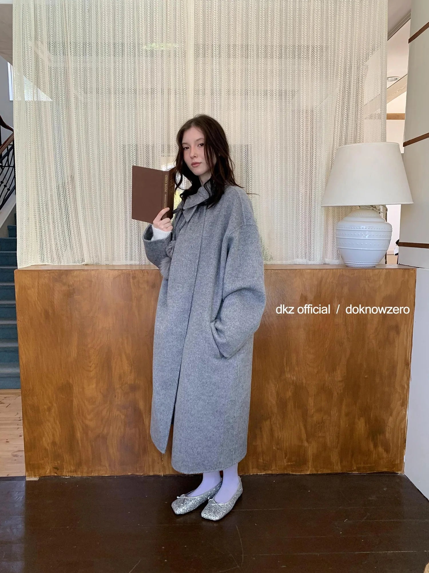 DKZ OFFICIAL Women 100% Wool Coat With Peter Pan Collar