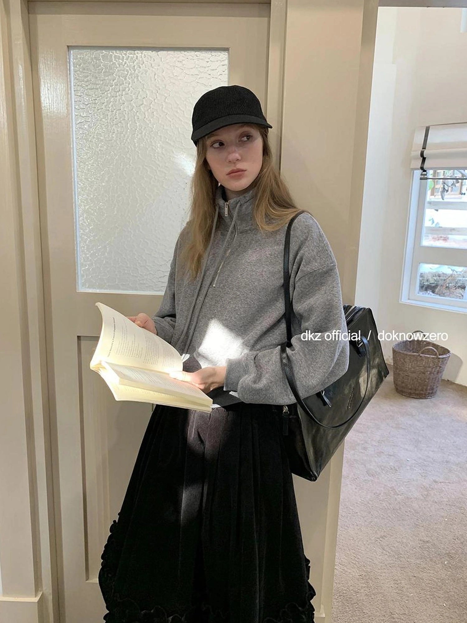 DKZ OFFICIAL Women Half Zip Sweatshirt Autumn Winter Loose Casual Top