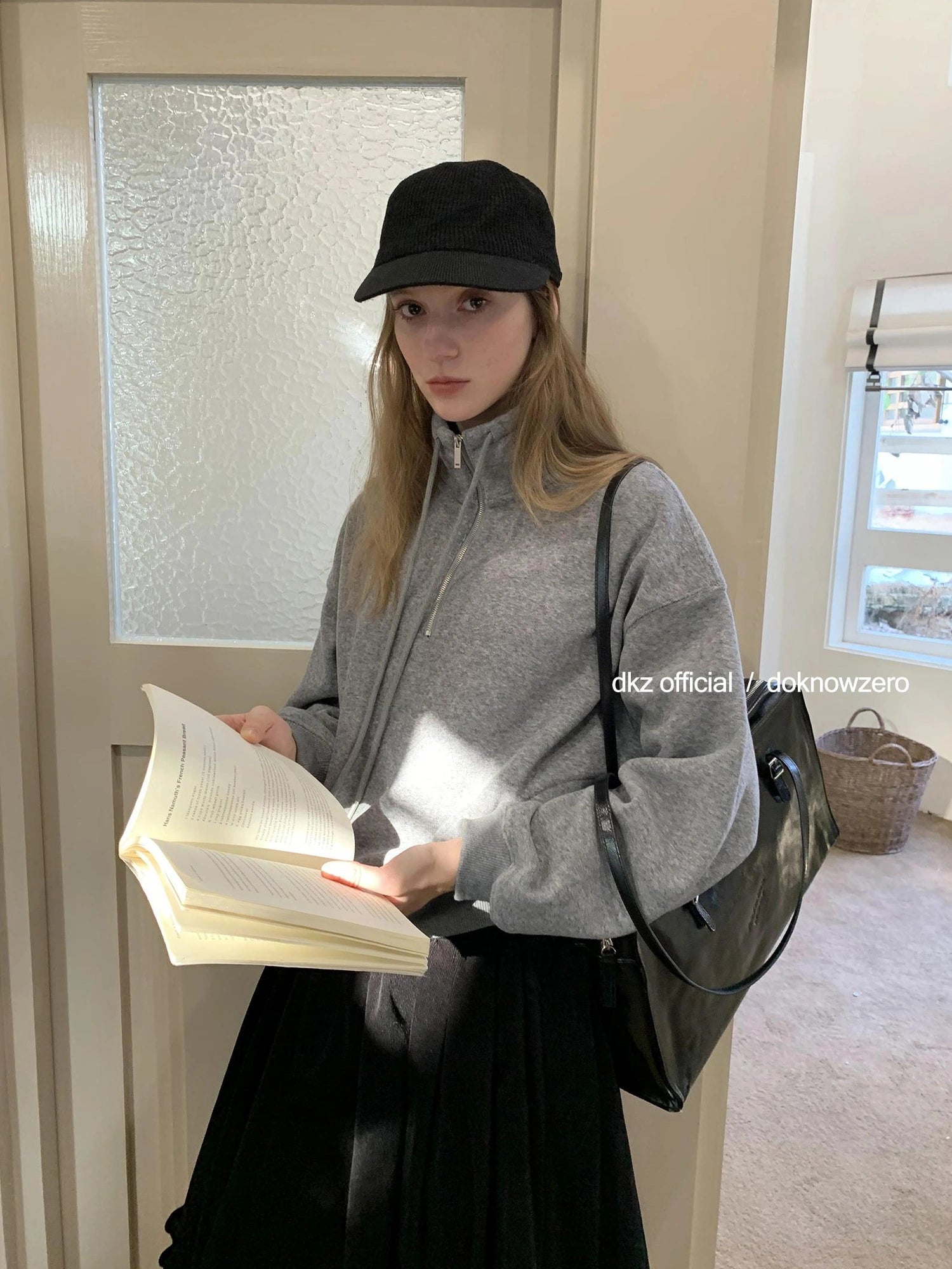 DKZ OFFICIAL Women Half Zip Sweatshirt Autumn Winter Loose Casual Top