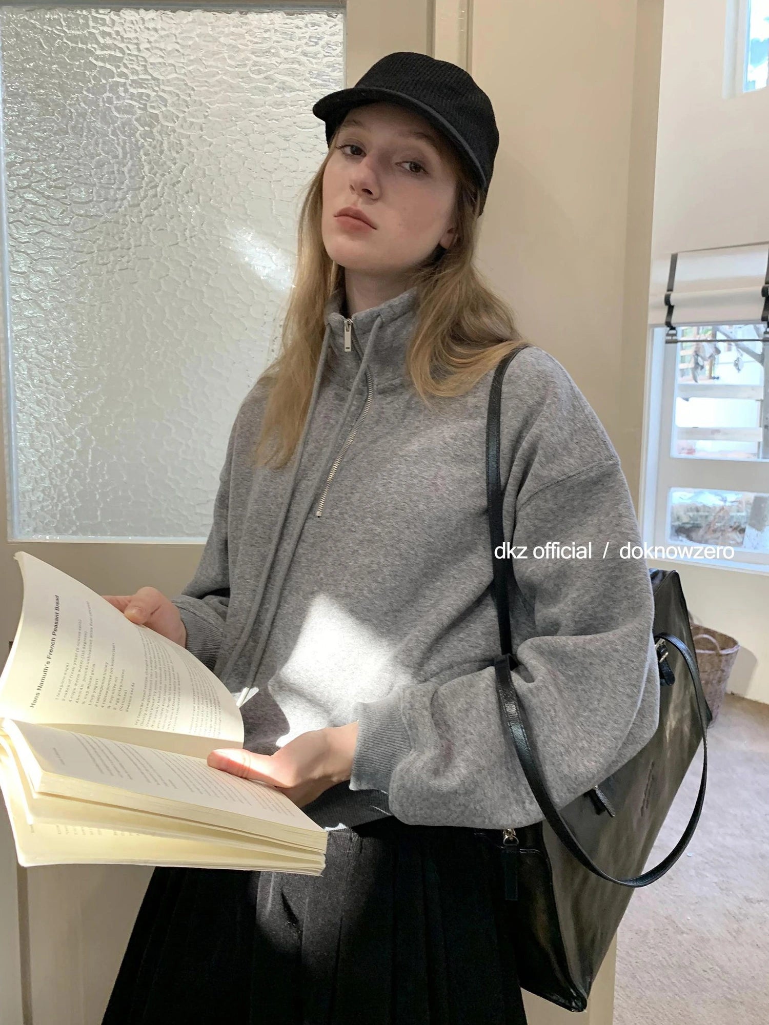 DKZ OFFICIAL Women Half Zip Sweatshirt Autumn Winter Loose Casual Top