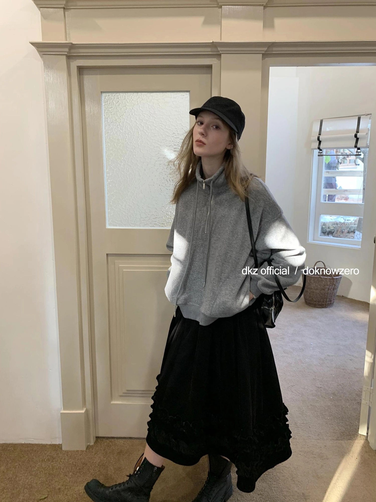 DKZ OFFICIAL Women Half Zip Sweatshirt Autumn Winter Loose Casual Top