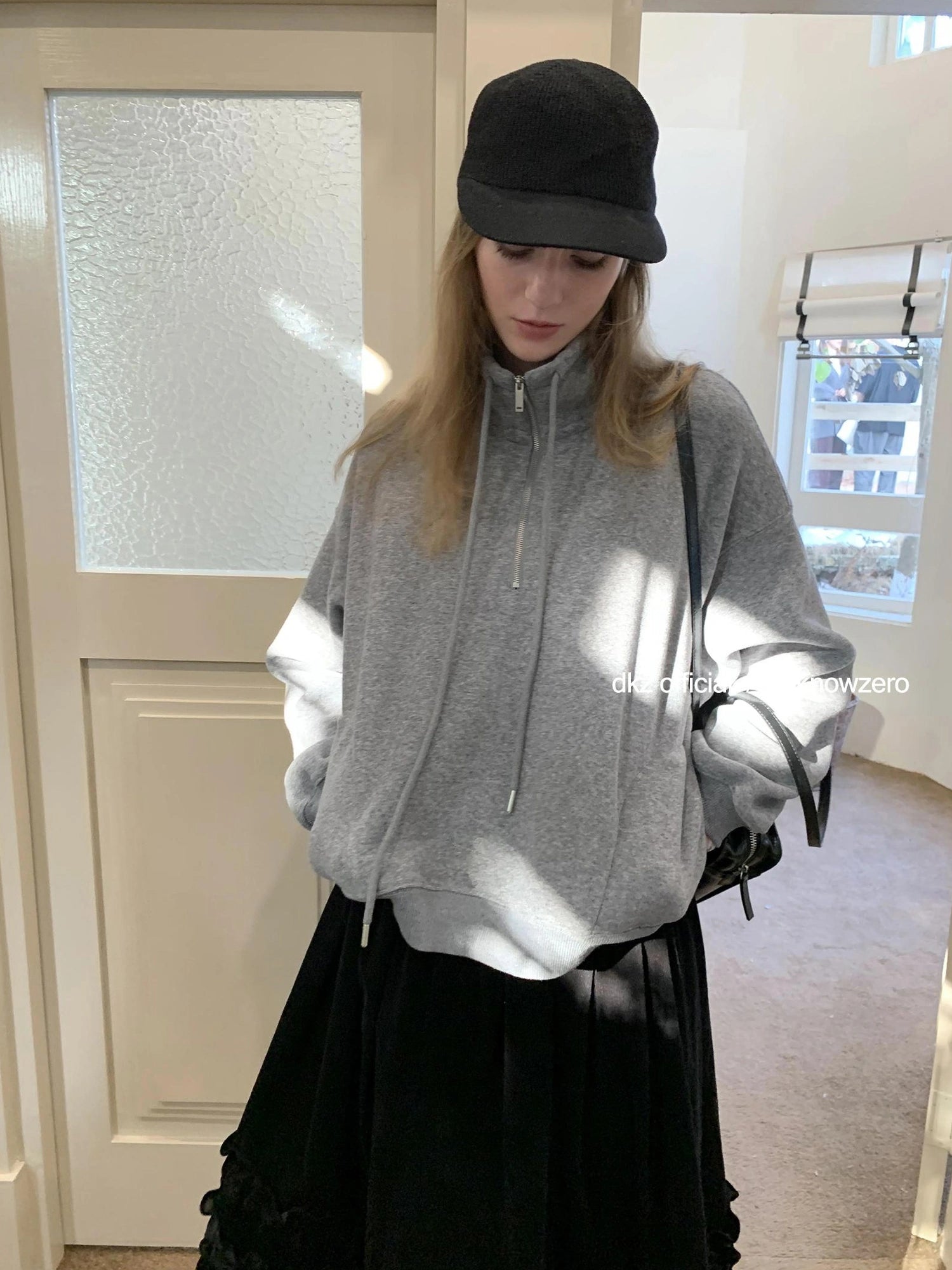 DKZ OFFICIAL Women Half Zip Sweatshirt Autumn Winter Loose Casual Top