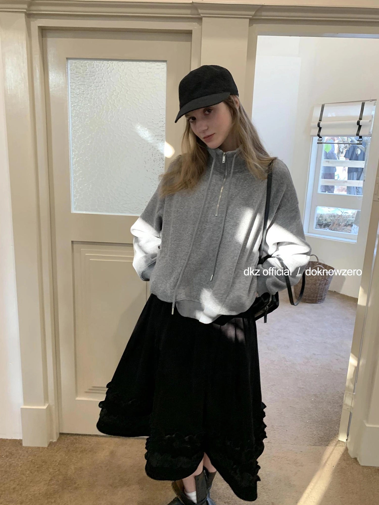 DKZ OFFICIAL Women Half Zip Sweatshirt Autumn Winter Loose Casual Top