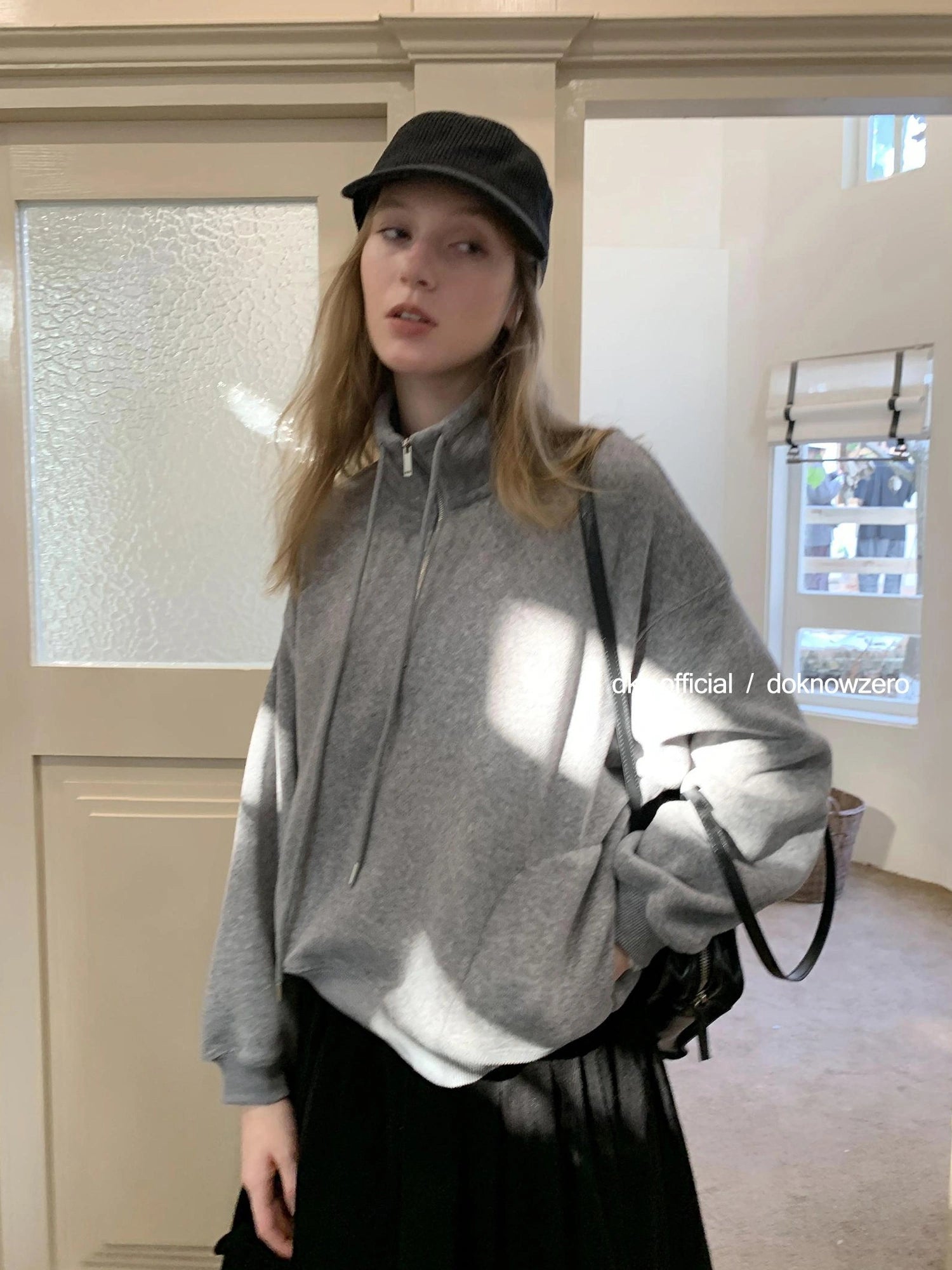 DKZ OFFICIAL Women Half Zip Sweatshirt Autumn Winter Loose Casual Top